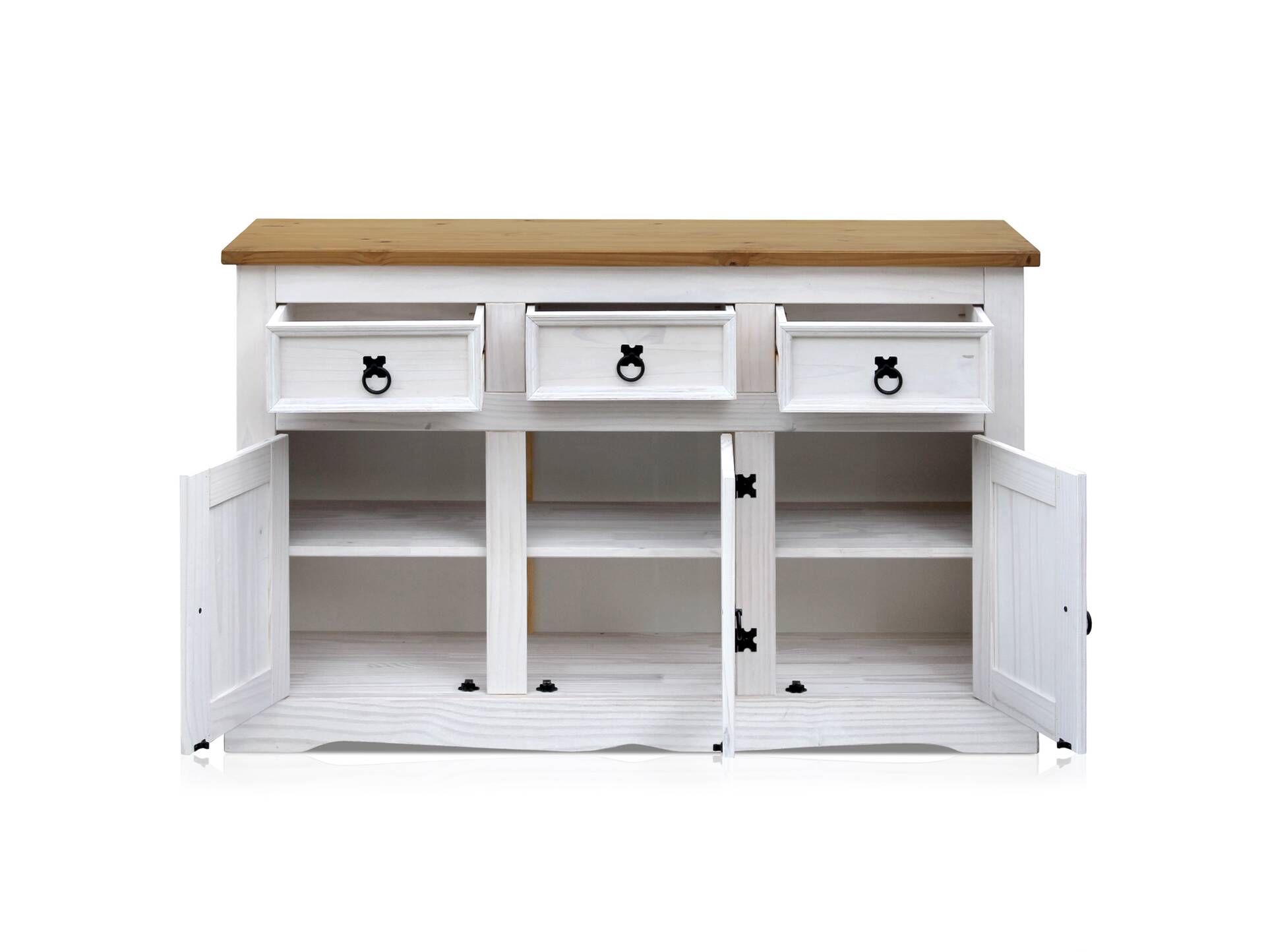 CORTON Sideboard, Material Massivholz, Kiefer gewachst Weiß/Honigfarbig