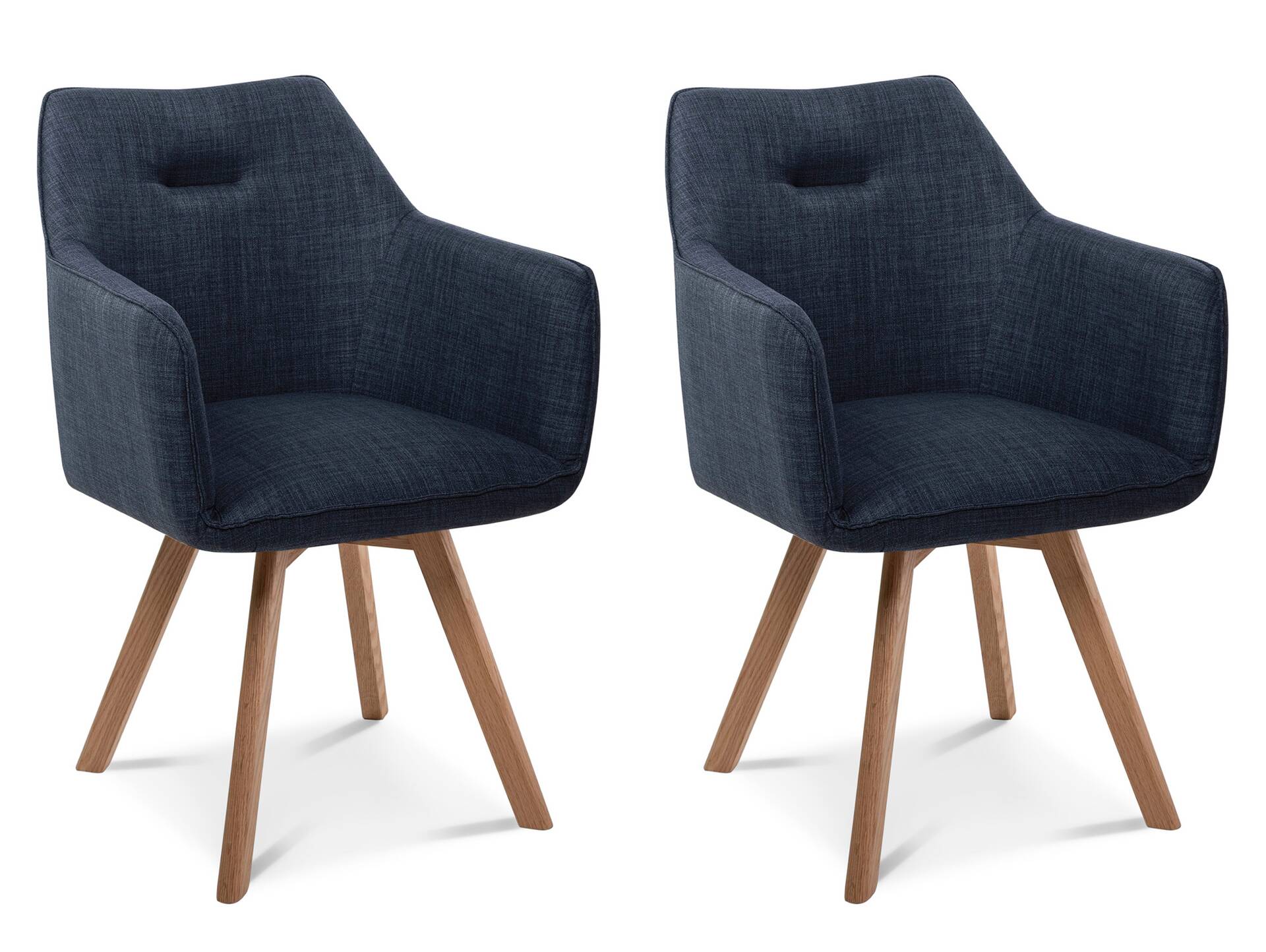 ROOKY 2er Set Schalenstuhl, Gestell Eiche massiv/Bezug Stoff blau | mit Drehfunktion