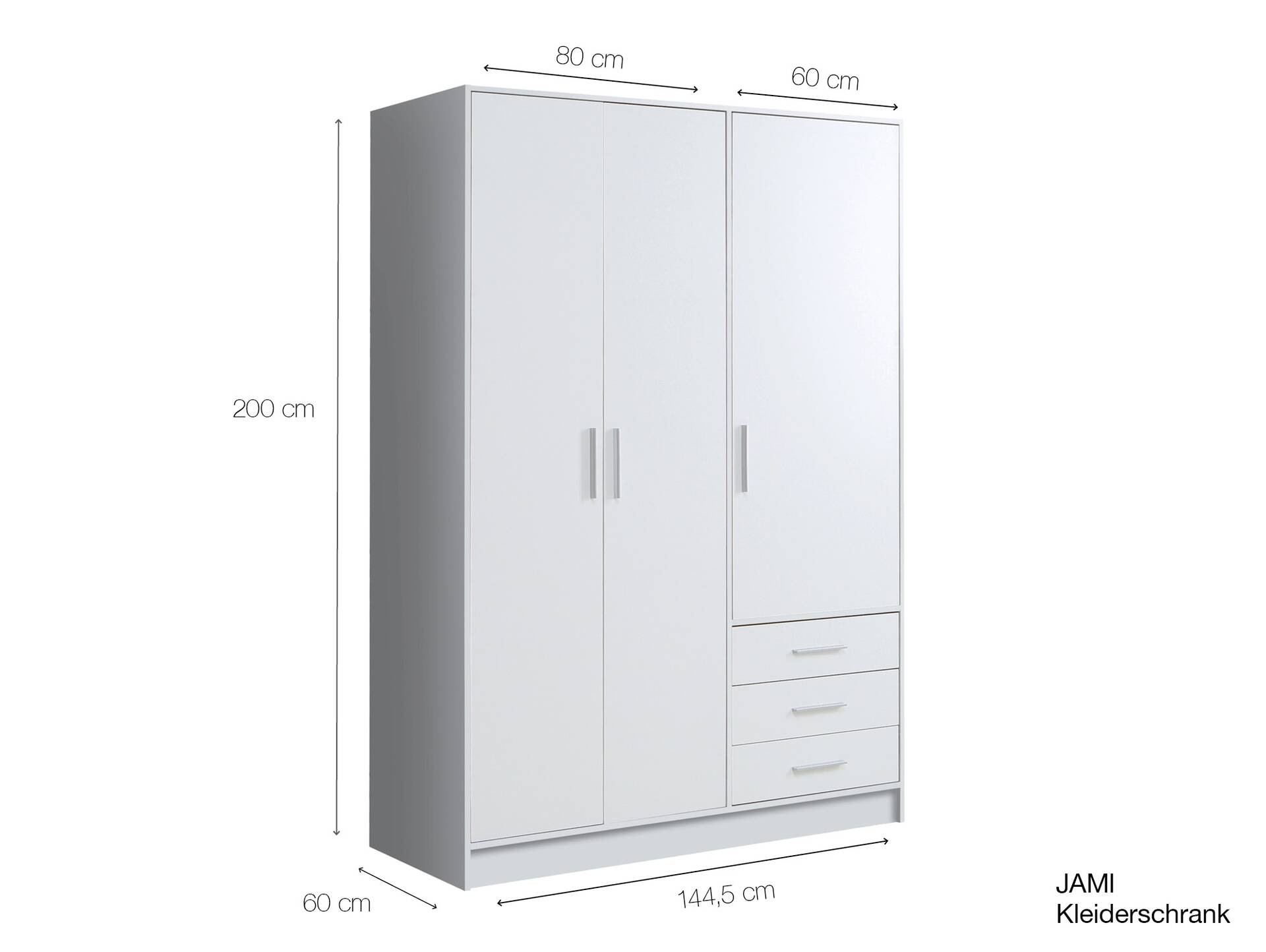 JAMI Kleiderschrank 3-trg mit 3 Schubkästen, Material Dekorspanplatte betonfarbig / weiss