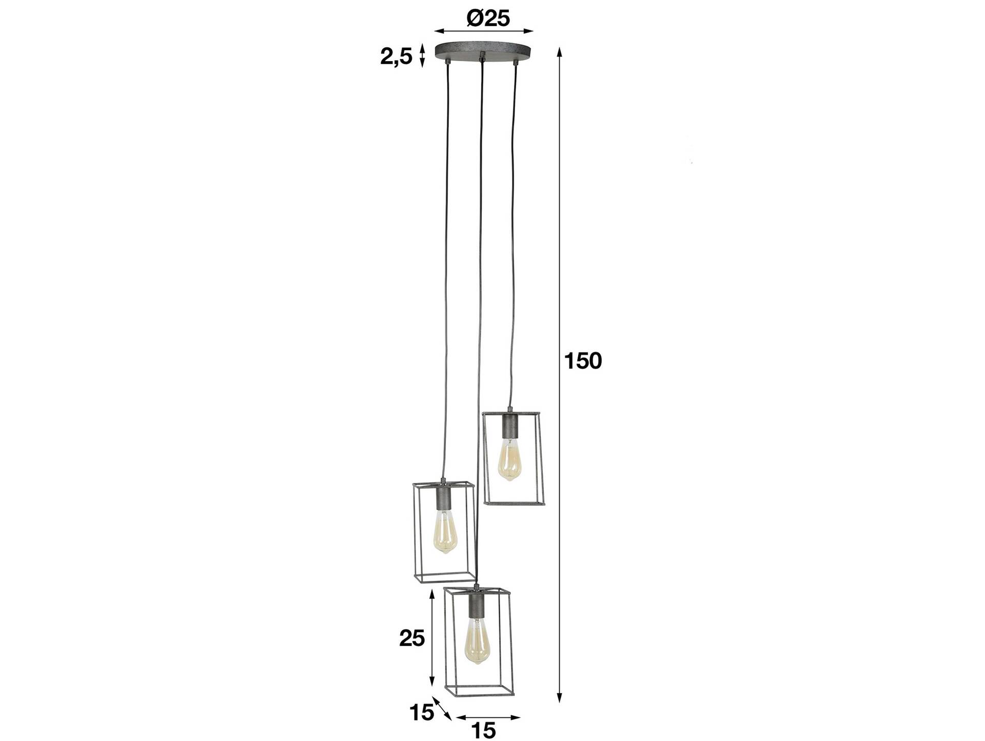 TORIGON Hängelampe mit 3 Leuchten, Material Metall 