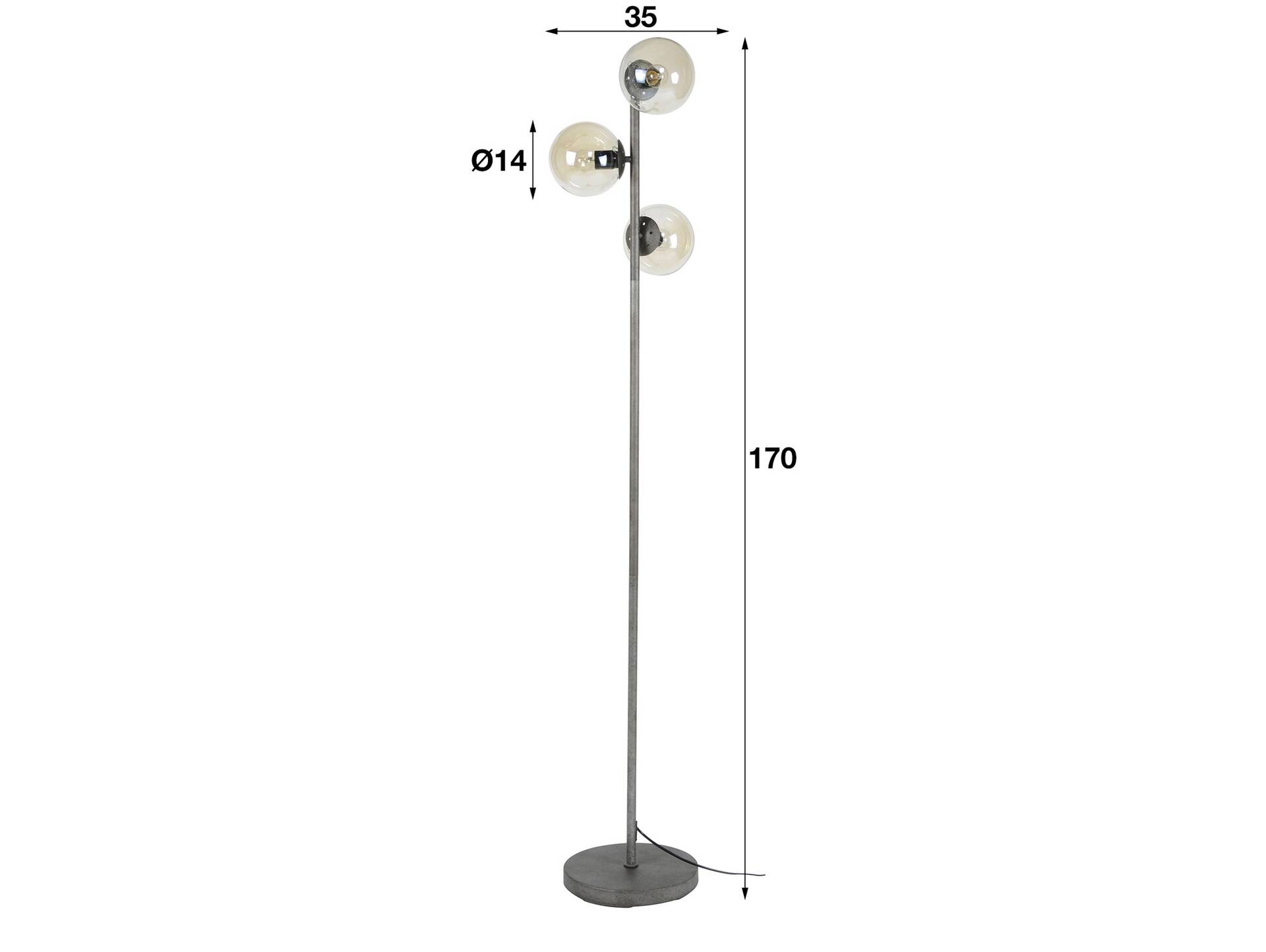 MARIM Stehlampe schwarz mit 3 Glaskugeln 