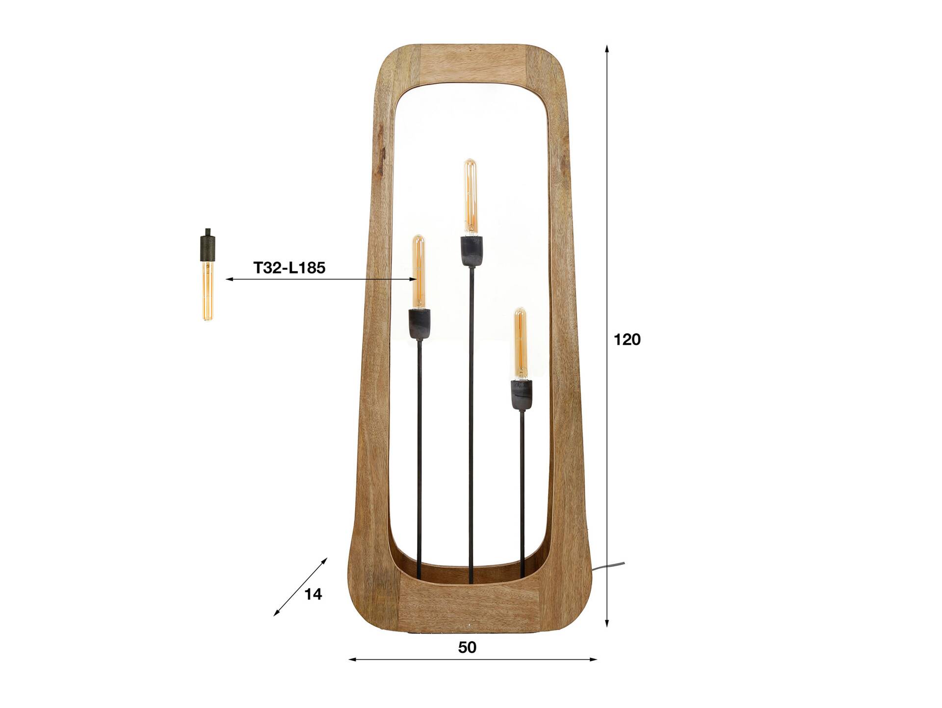 JURIA Stehlampe, 3-flammig, Material Massivholz, Mango 
