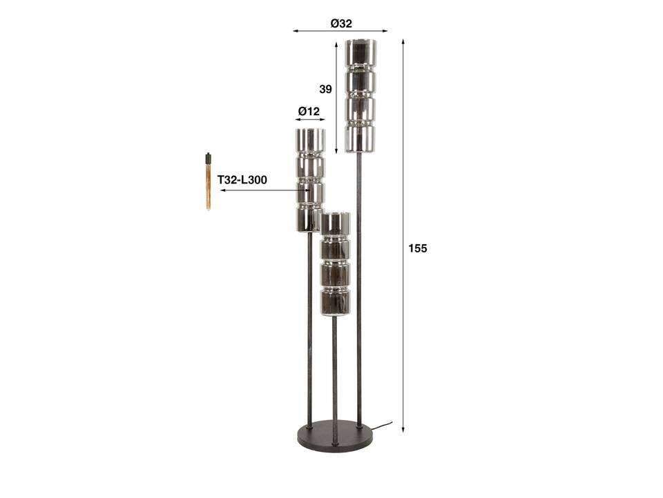 CORVIN Stehlampe, 3-flammig, Material Metall, Glas chromfarbig 
