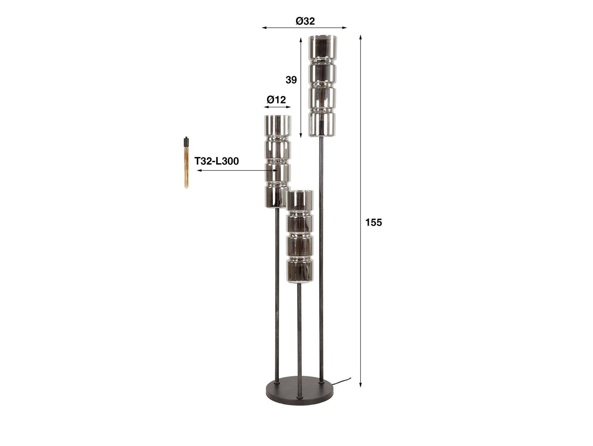 CORVIN Stehlampe, 3-flammig, Material Metall, Glas chromfarbig 