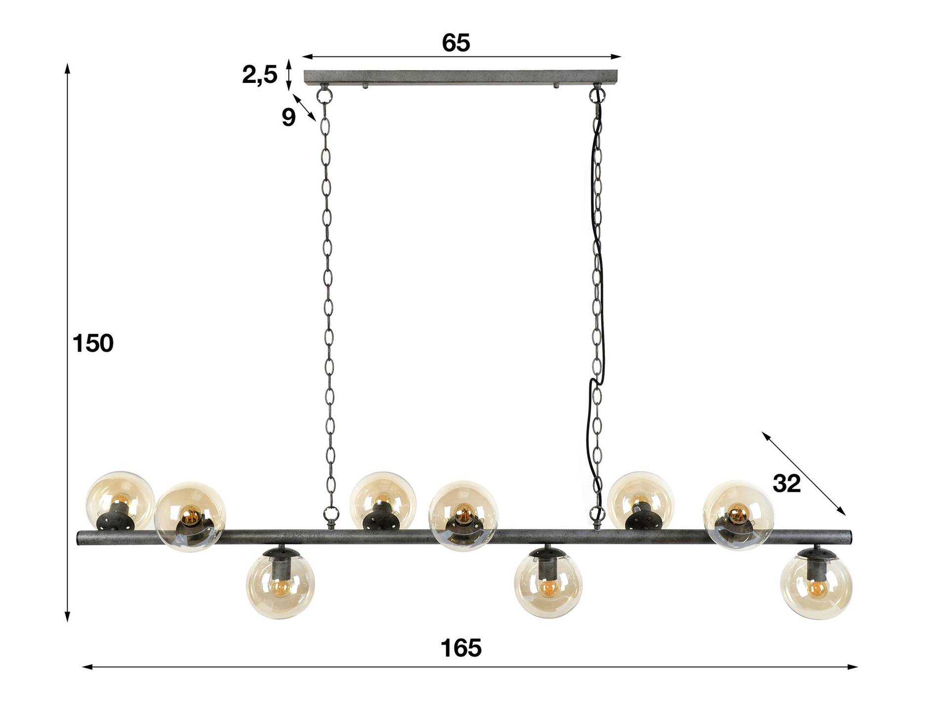 RAIKA Pendelleuchte mit 9 Glaskugeln, Material Metall 