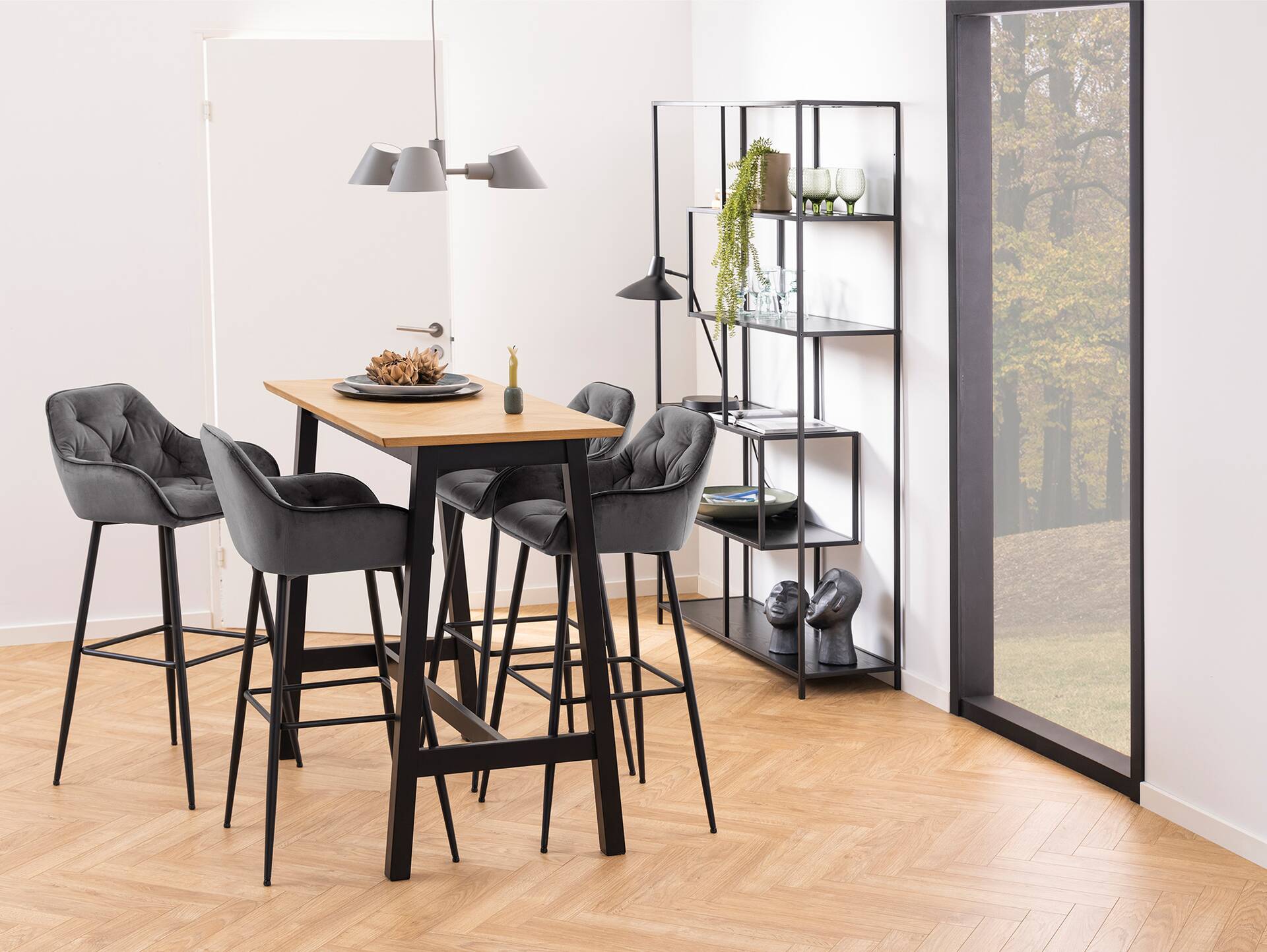 BALCO Barhocker, Samtoptik, Metall schwarz Dunkelgrau