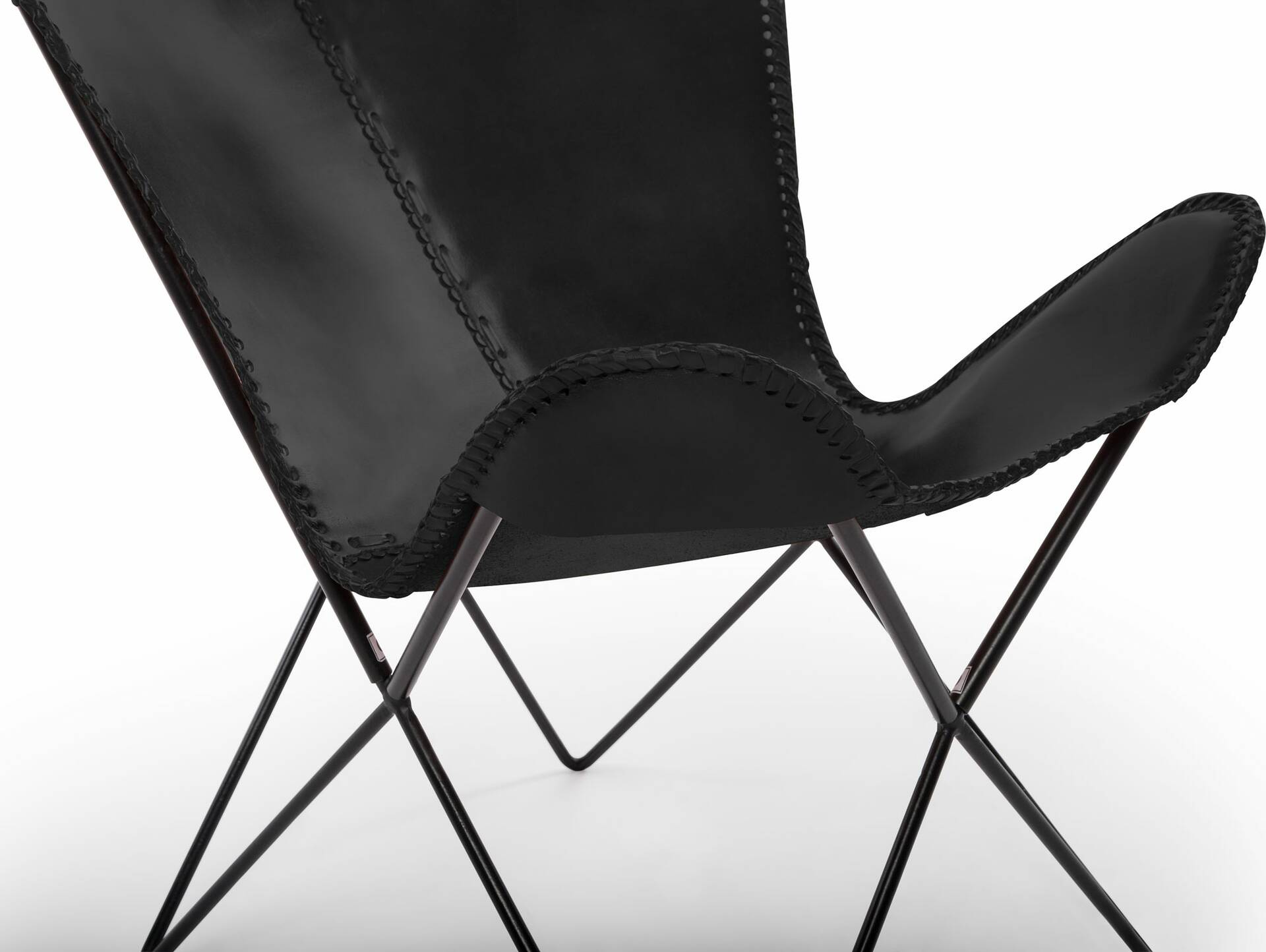 HAILEY Sessel Butterfly, Material Echtleder / Metall schwarz schwarz