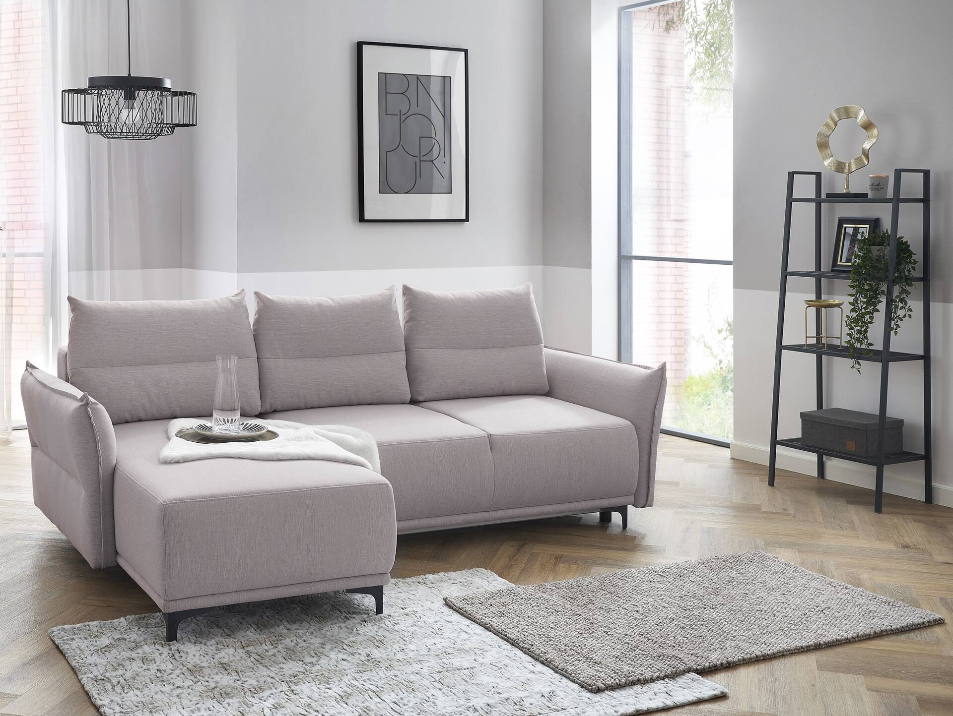 SANTORINI Ecksofa mit Schlaffunktion, Stoffbezug creme
