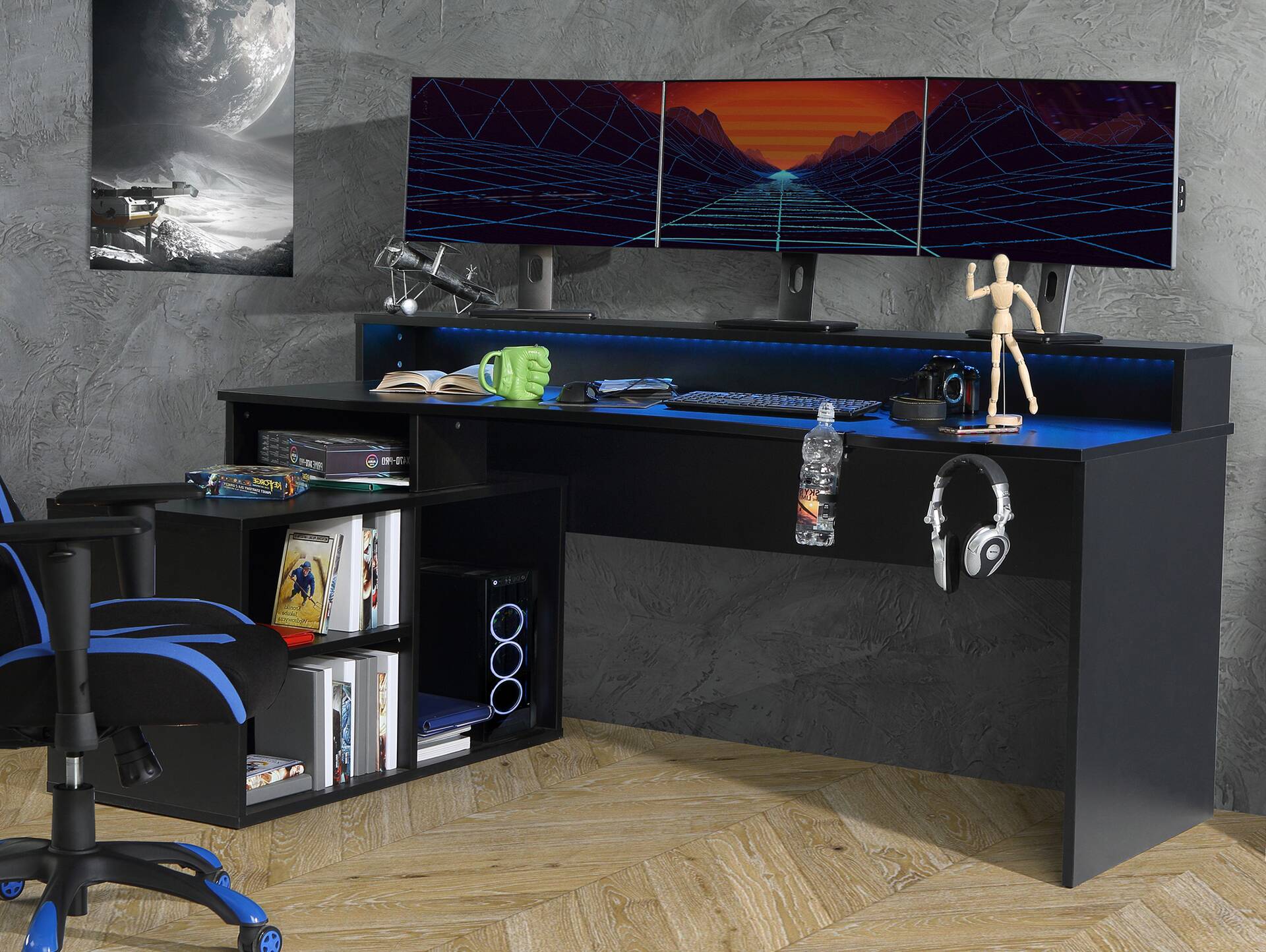 TEZO BIG Gaming Schreibtisch, Material Dekorspanplatte, schwarz matt 