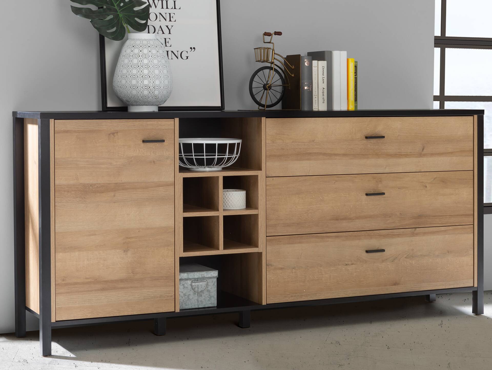 HAVANO Sideboard L II, Material Dekorspanplatte, Riviera Eichefarbig/schwarz 