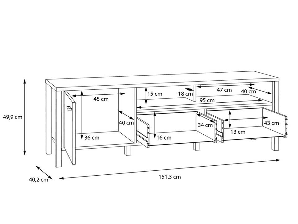 HAVANO TV-Board I, Material Dekorspanplatte, Riviera Eichefarbig/schwarz 