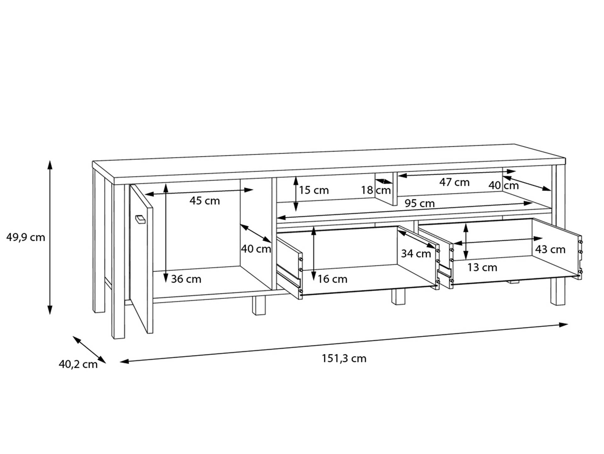 HAVANO TV-Board I, Material Dekorspanplatte, Riviera Eichefarbig/schwarz 