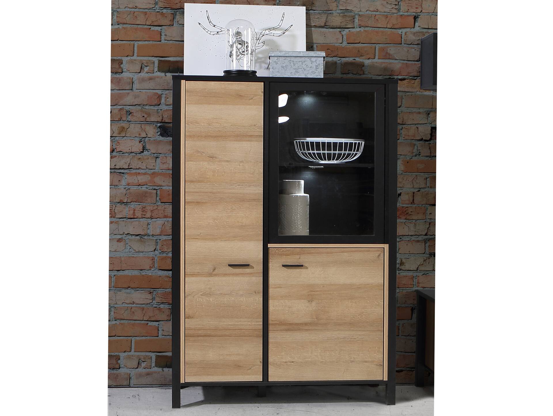 HAVANO Highboard II, Material Dekorspanplatte, Riviera Eichefarbig/schwarz 