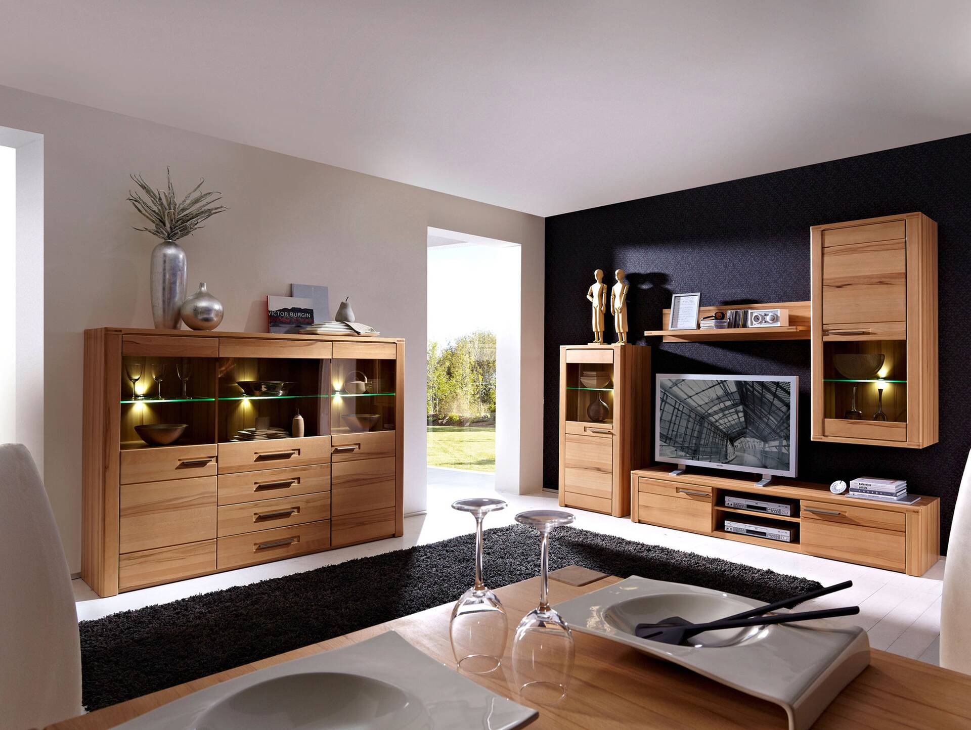 NESTOR PLUS Highboard, Material Teilmassiv, Kernbuche lackiert 