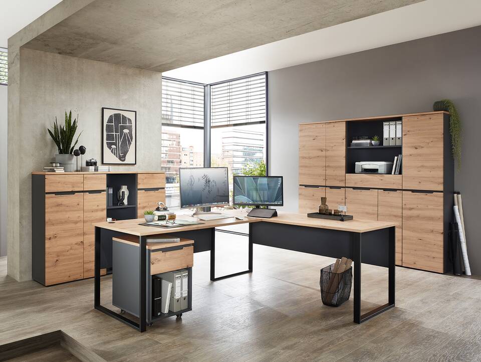 MAILAND Büroschrank IV, Material Dekorspanplatte Artisan Eichefarbig / Graphit