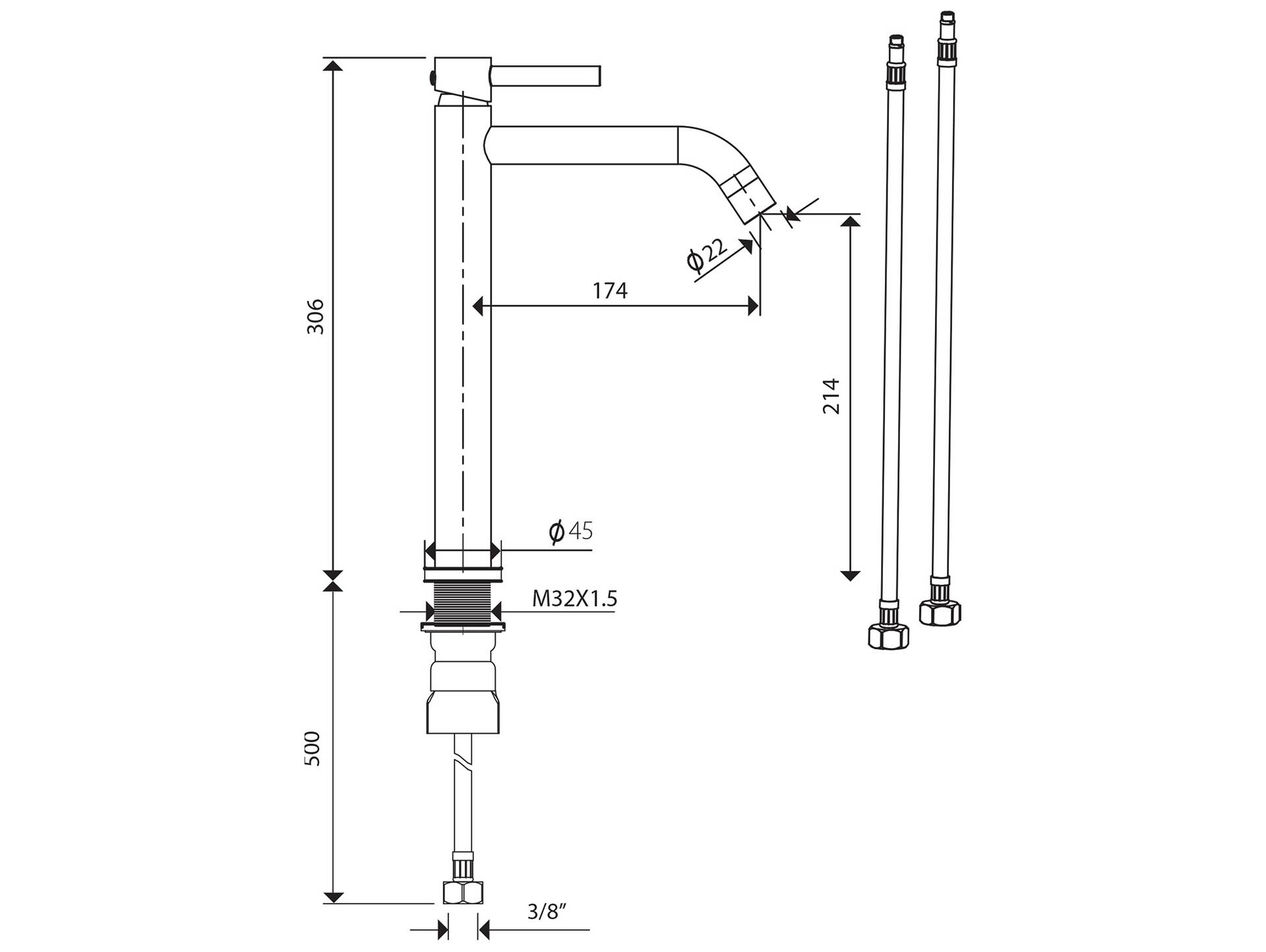 Wasserhahn/Waschtischarmatur warm/kalt, Material Messing Chrom matt