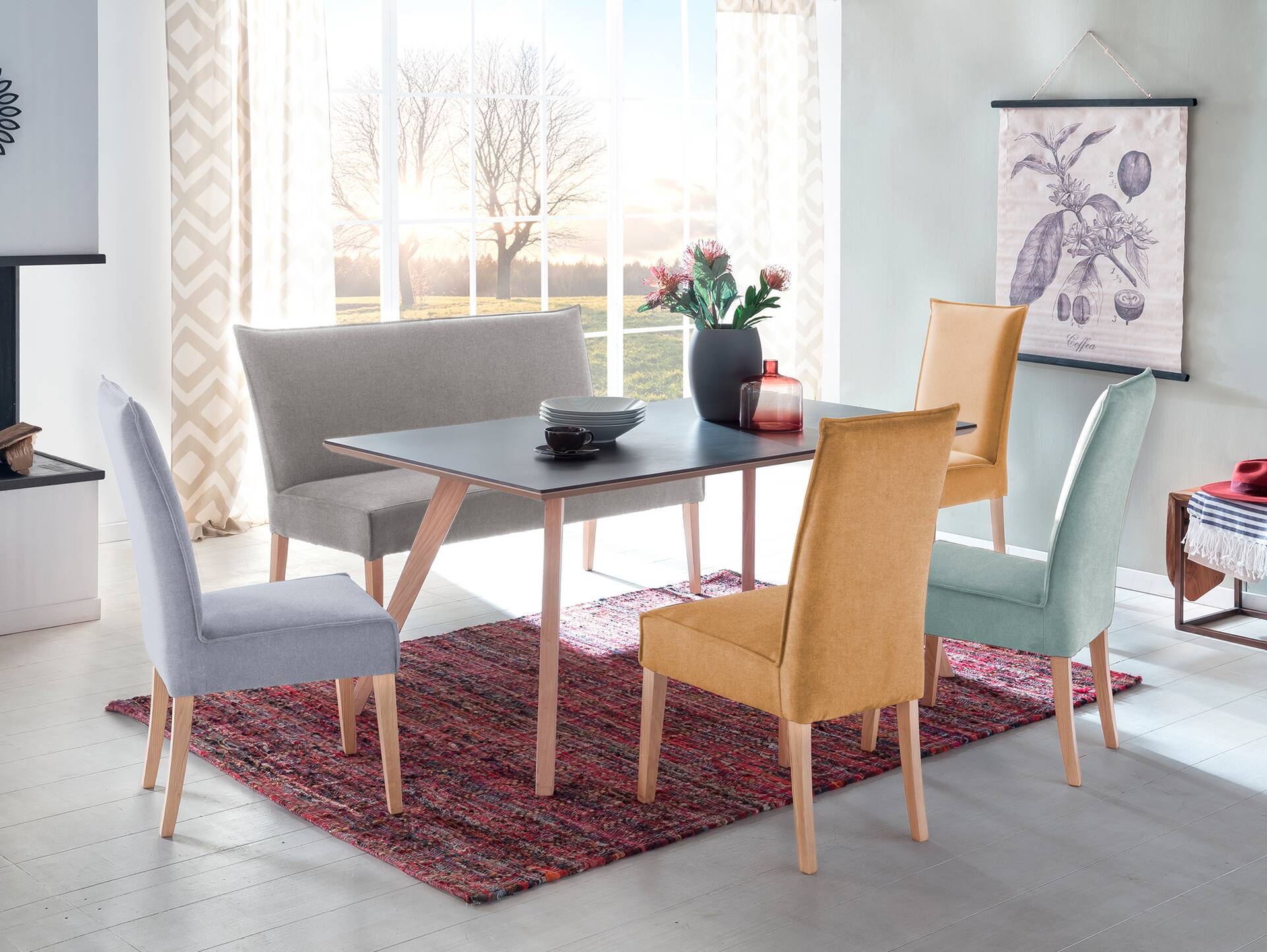 KARI Polsterstuhl / Hochlehner mit Komfortsitz, Material Kunstfaser Nubukoptik/Massivholz Buche | silvercreme