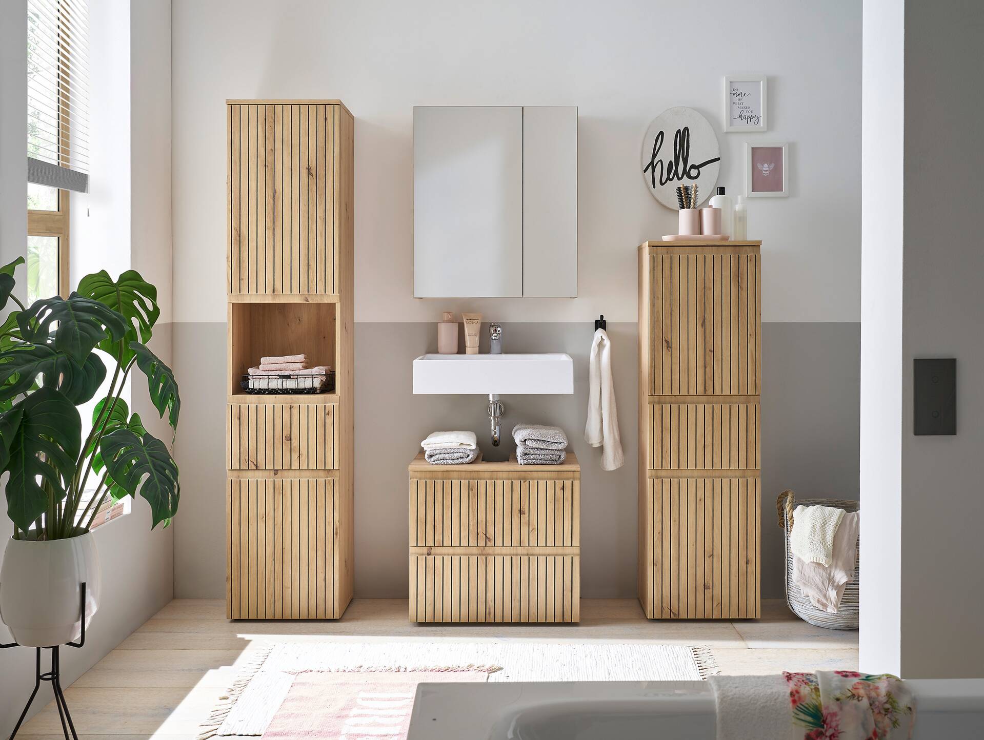 ASKINO Waschbeckenunterschrank II, Material Dekorspanplatte, Artisan Eiche Nachbildung 