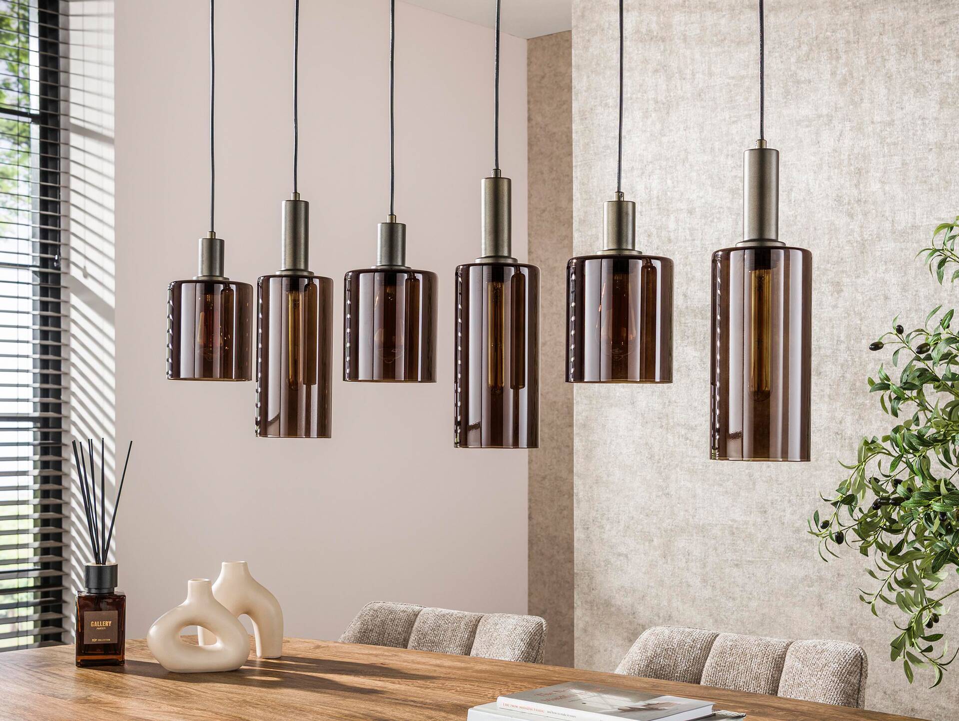 ARAS Hängelampe, 6-flammig, Material Metall/Glas, braun 