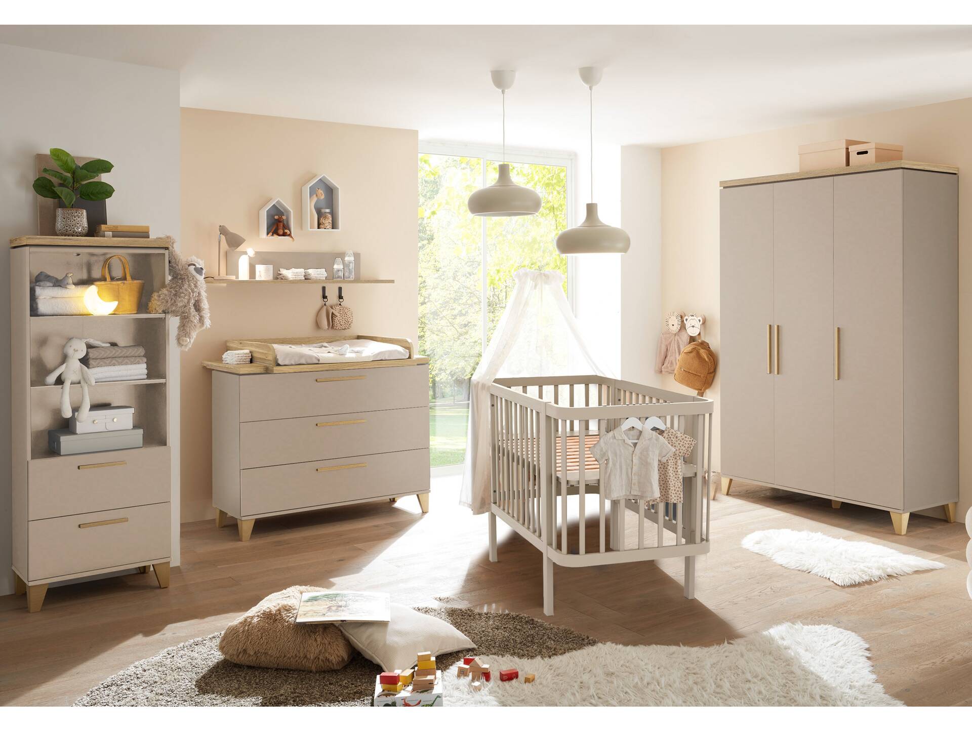LENI Babybett 70x140 cm inkl. Umbauseite, Material Spanplatte, Kaschmir 
