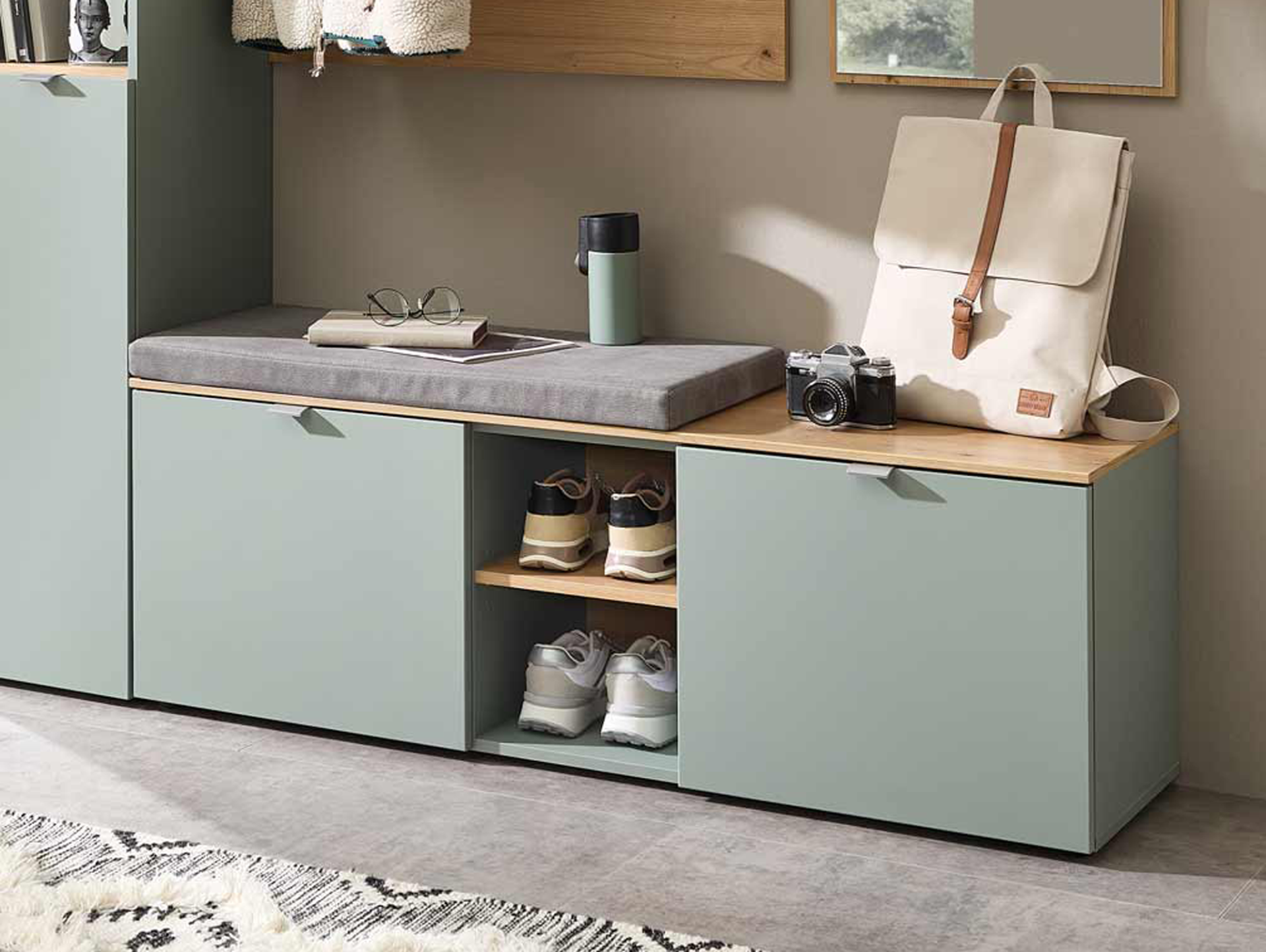 BAJA Garderobenbank groß, Material MDF, schilf/Artisan Eiche Nachbildung 