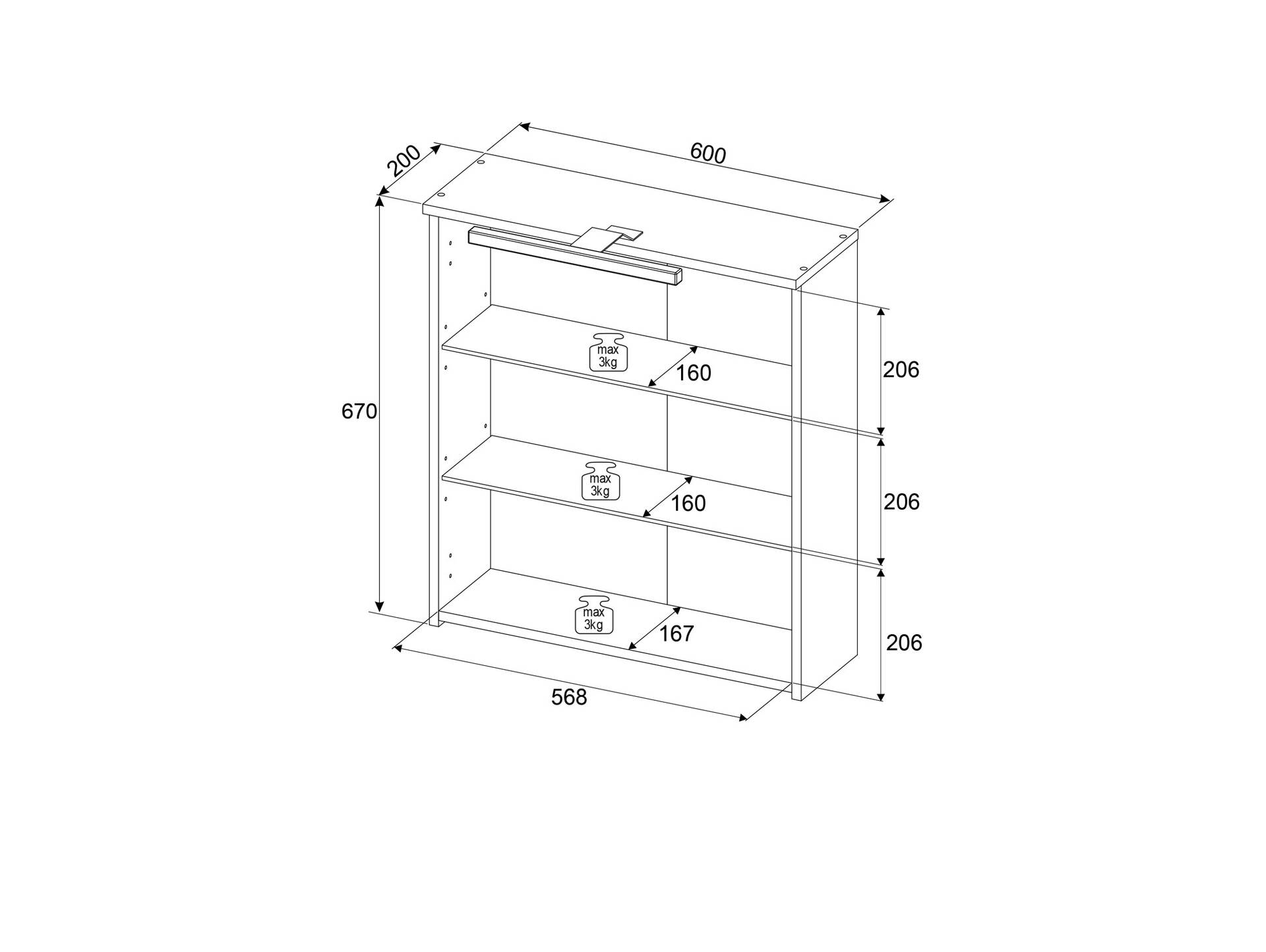 SEYTON Spiegelschrank inkl. Bel., Material Dekorspanplatte, eichefarbig 