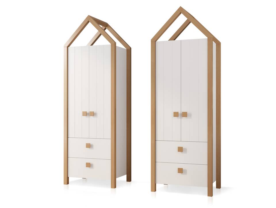 BENITA Kleiderschrank, Material teilmassiv, Kiefer weiss/Birke 
