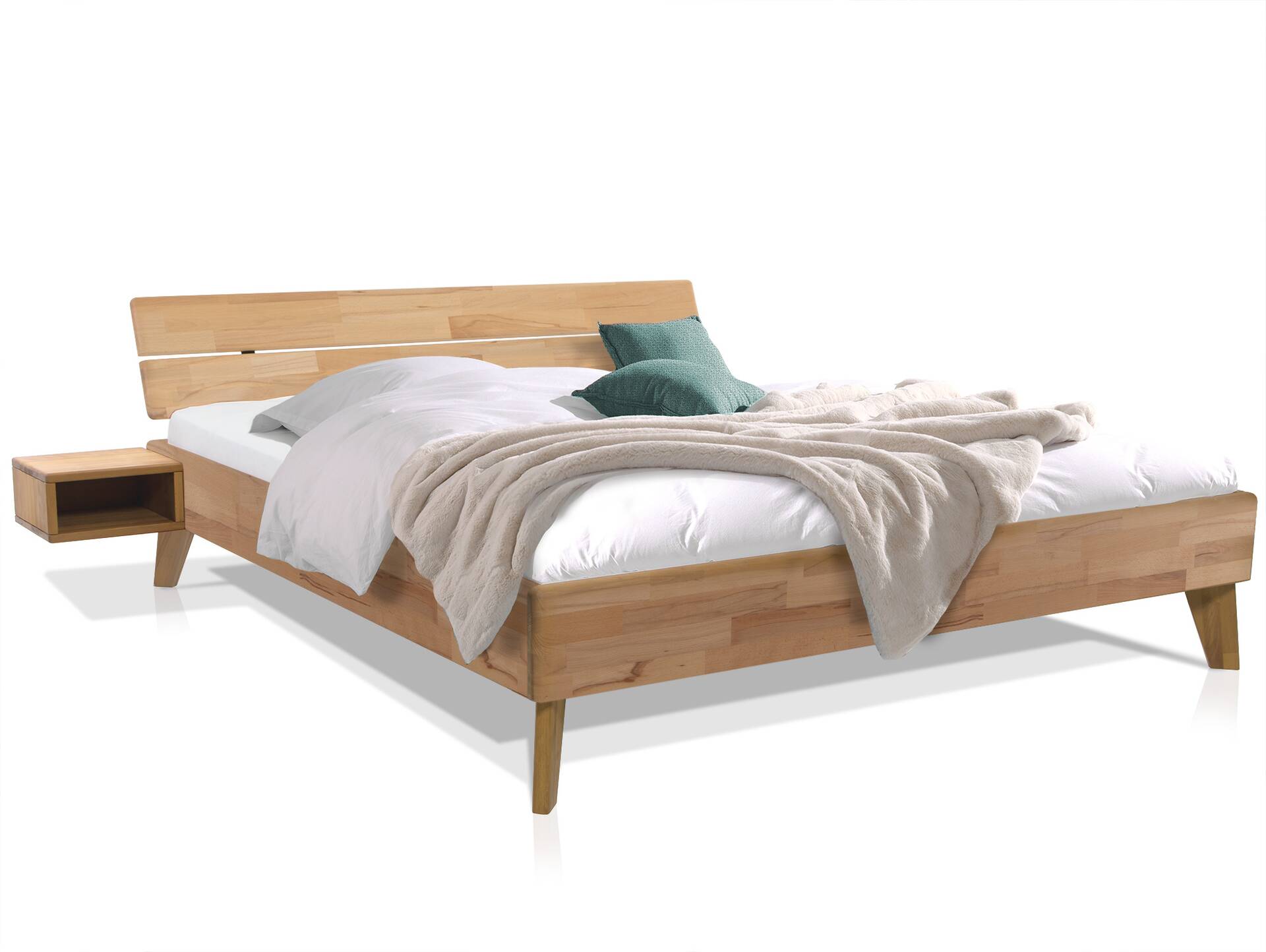 CALIDO 4-Fuß-Bett, Material Massivholz, mit/ohne Kopfteil 180 x 220 cm | Eiche geölt | Standardhöhe | mit Kopfteil