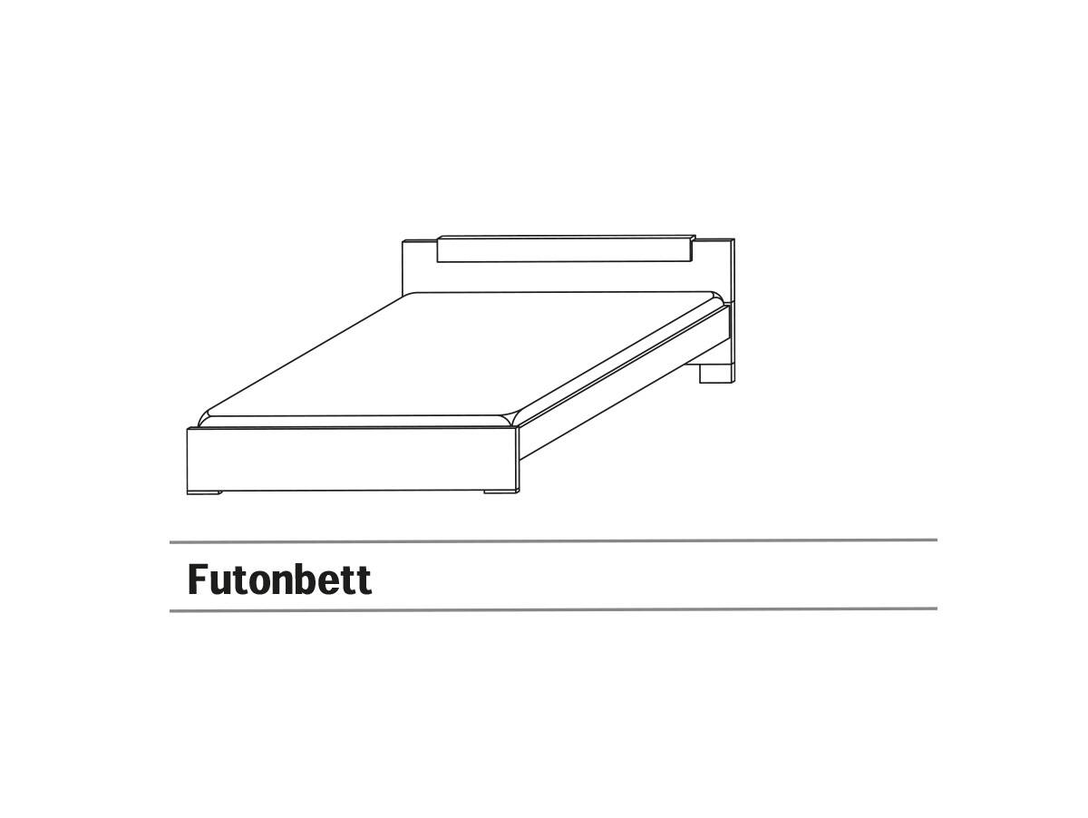 CARLOTTA Futonbett/Doppelbett Eiche Havanna weiß o. basalt 