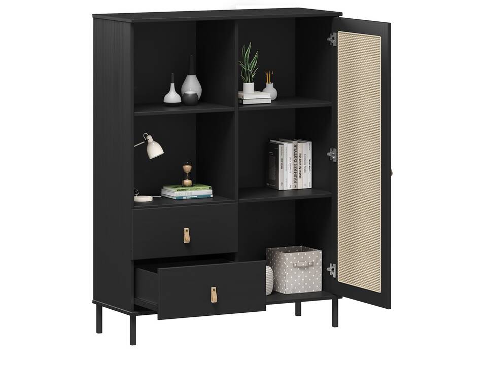 CINOY Highboard I, Material Massivholz, Kiefer lackiert schwarz