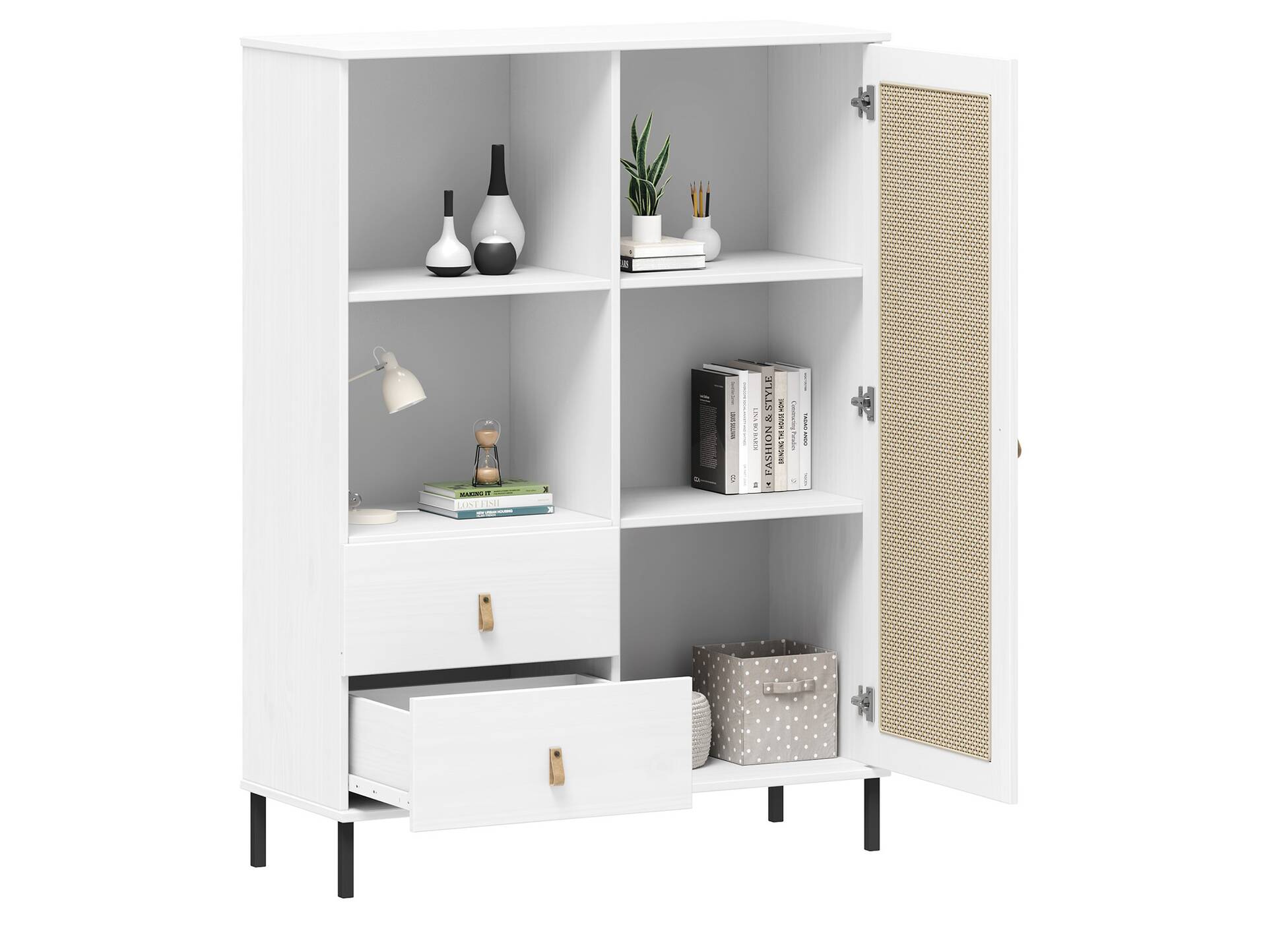 CINOY Highboard I, Material Massivholz, Kiefer lackiert weiss