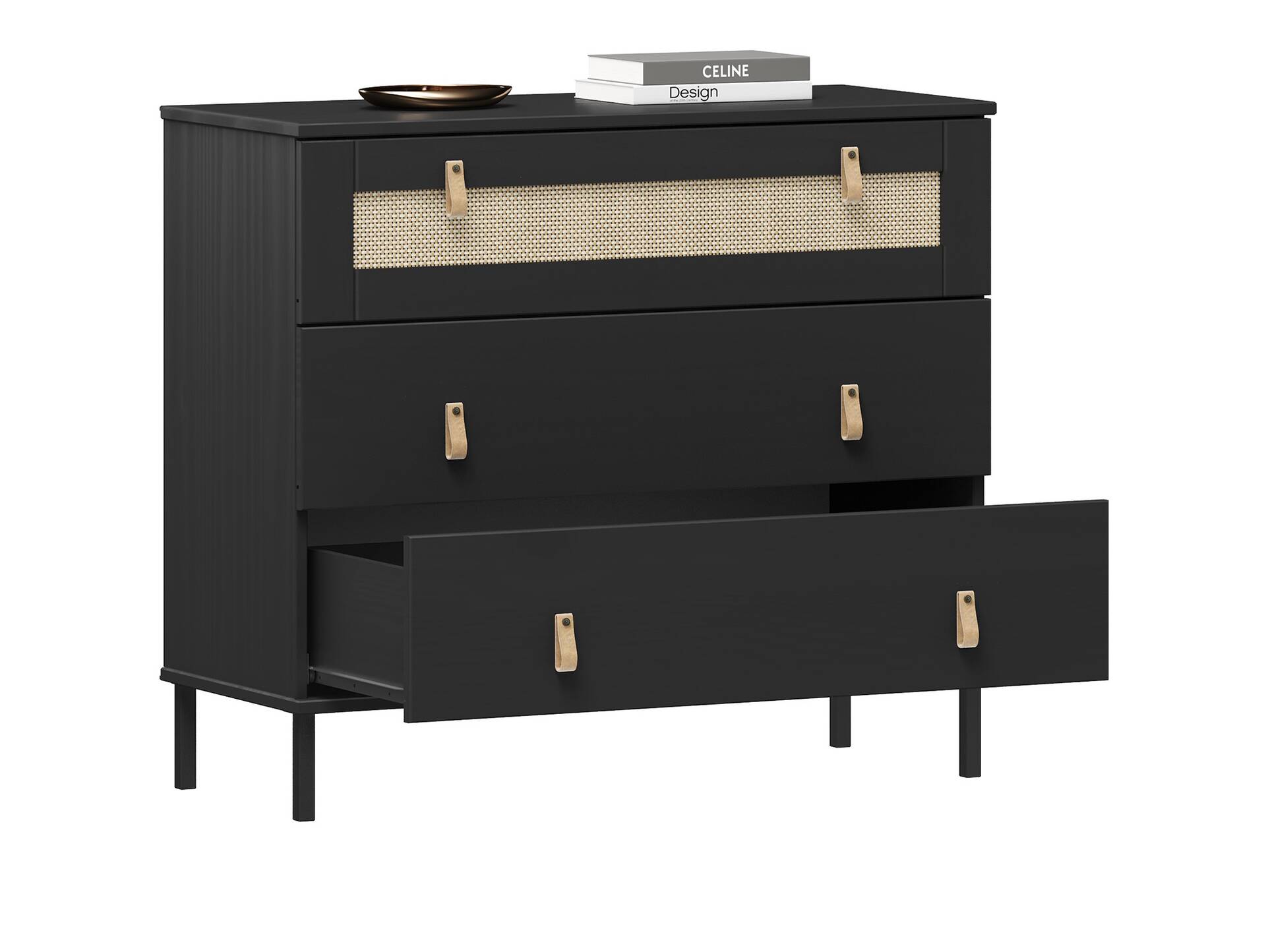 CINOY Sideboard I, Material Massivholz, Kiefer lackiert schwarz