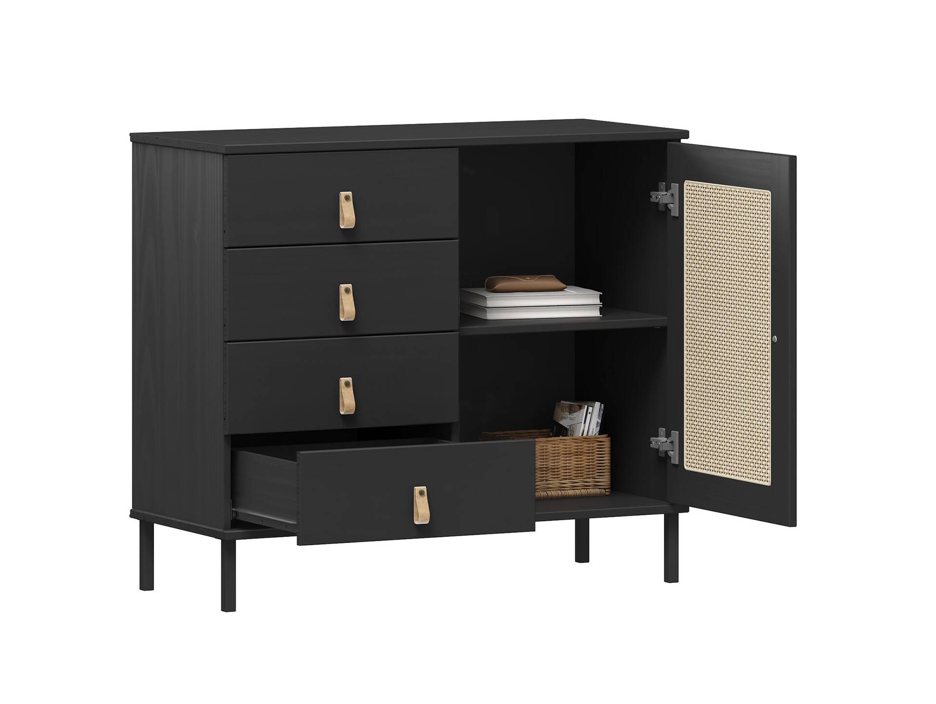 CINOY Sideboard II, Material Massivholz, Kiefer lackiert schwarz