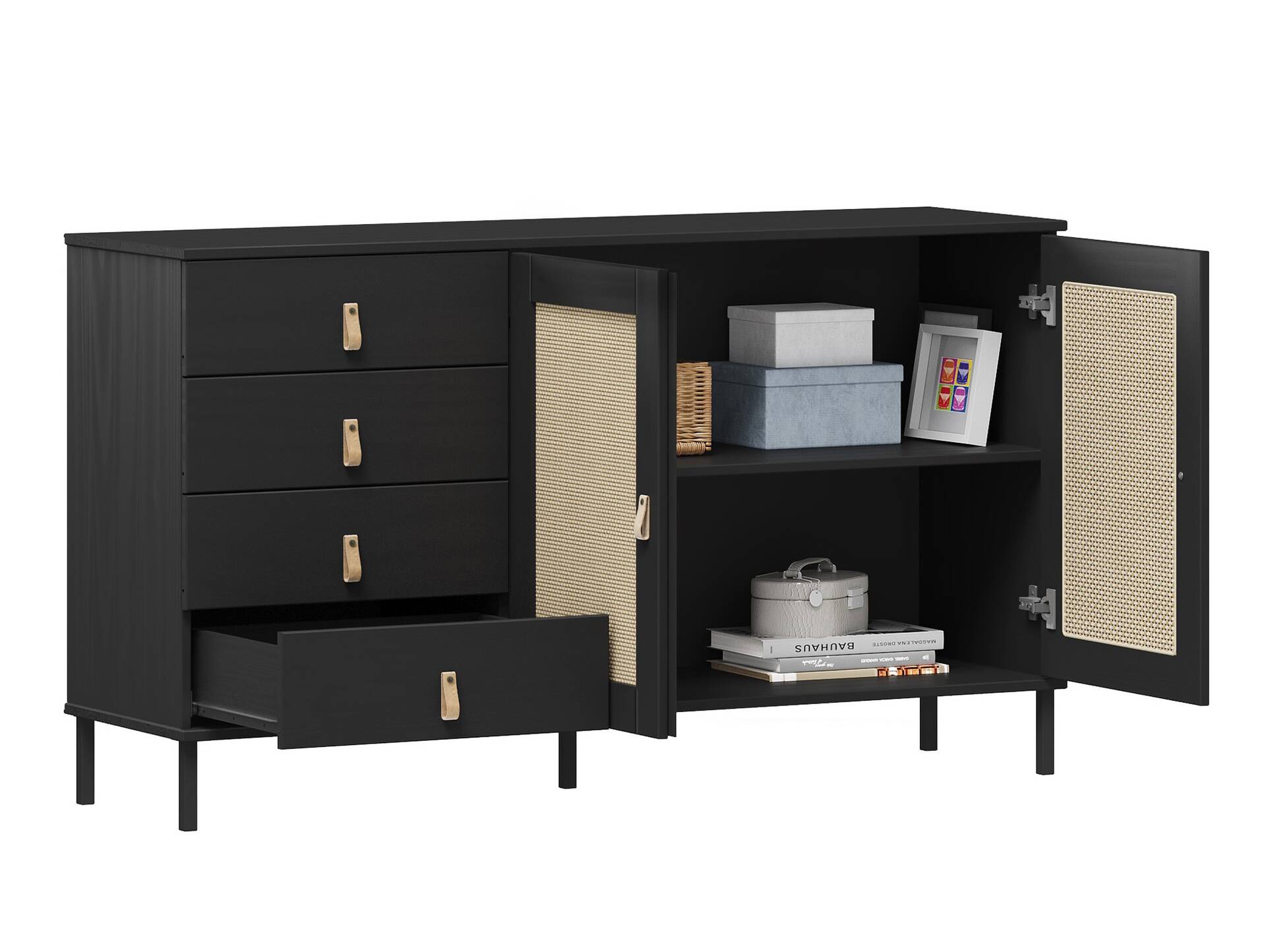CINOY Sideboard III, Material Massivholz, Kiefer lackiert schwarz