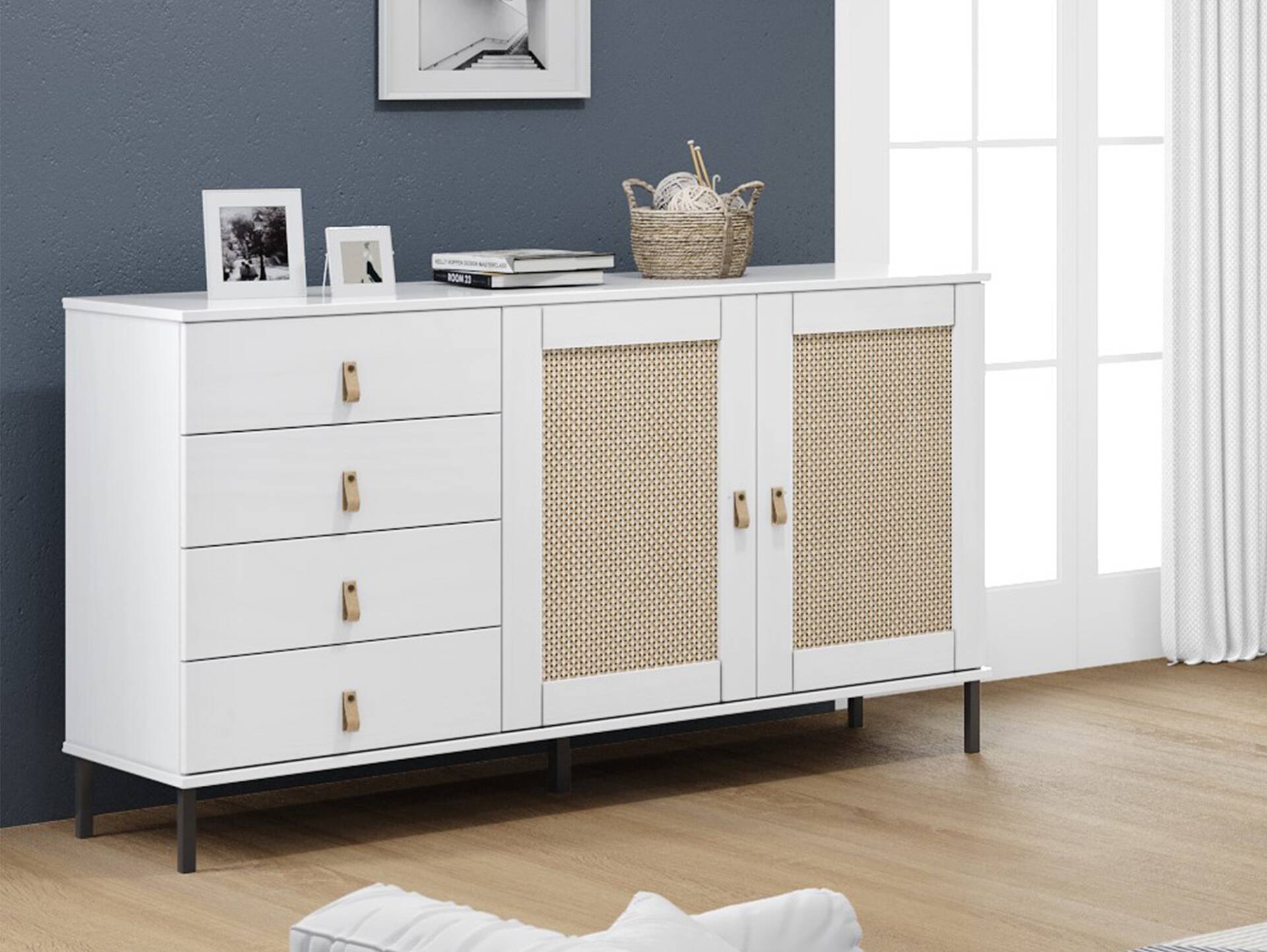 CINOY Sideboard III, Material Massivholz, Kiefer lackiert weiss