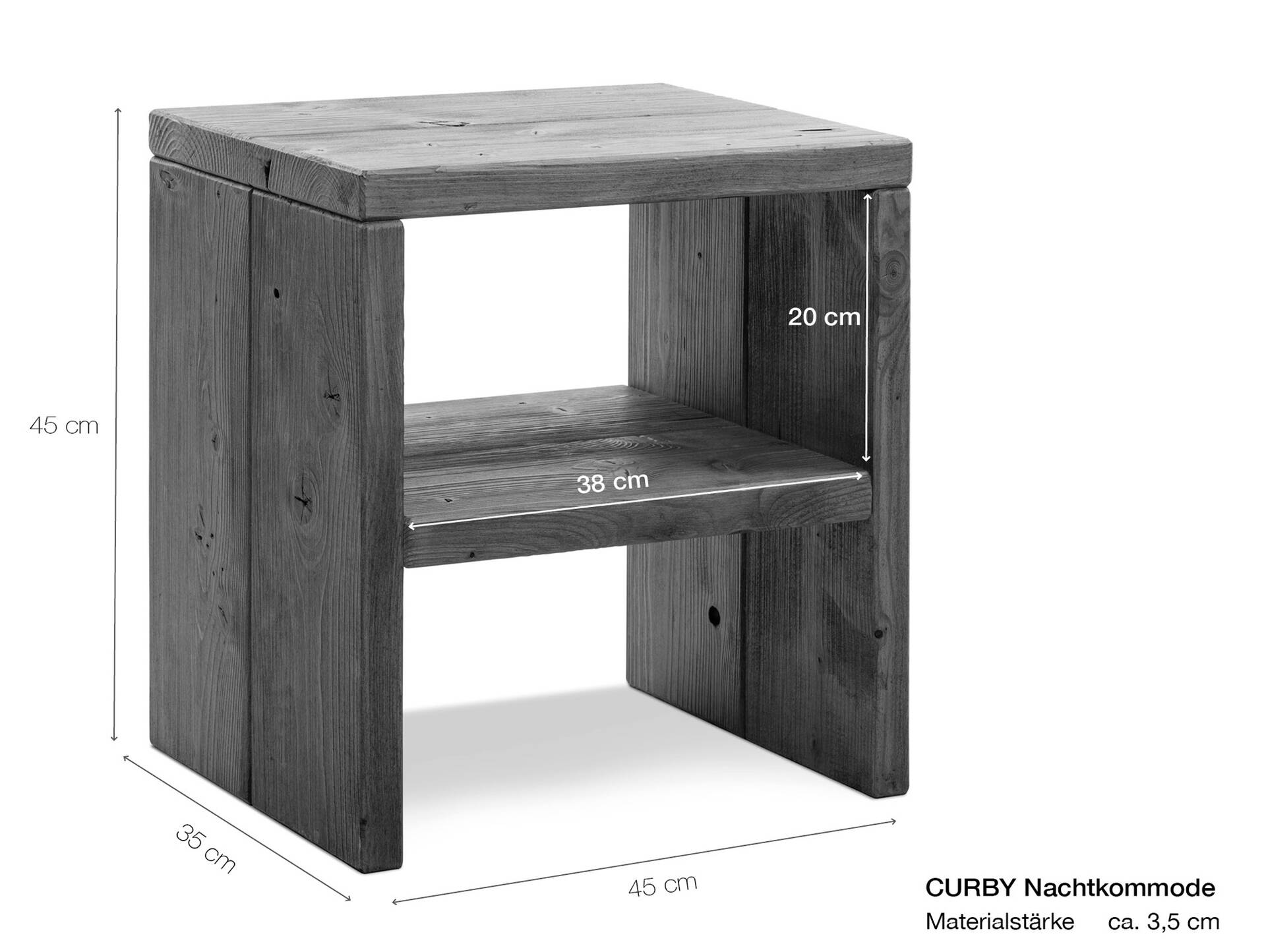 CURBY Nachtkommode, rustikale Altholzoptik, Material Massivholz, Fichte natur