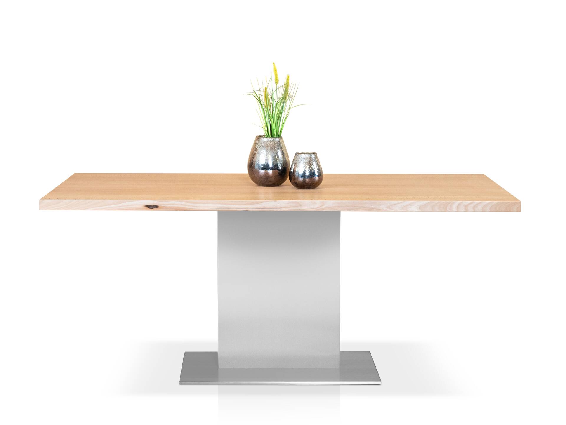 BUENA Säulentisch/Esszimmertisch nach Maß, Material Massivholz/Edelstahl 