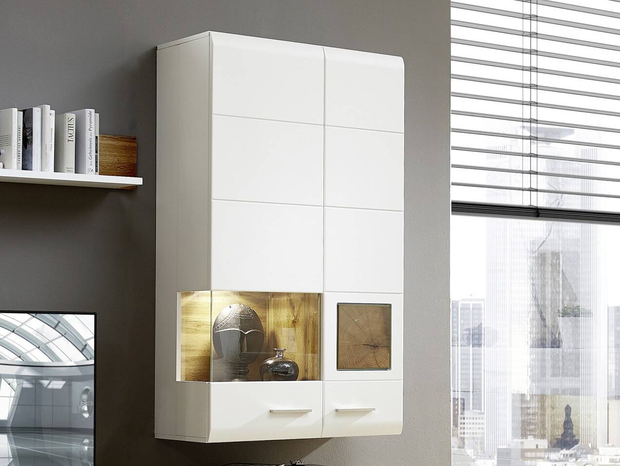 FELIPA Hängevitrine, Material MDF, weiss/eichefarbig/Hirnholz Design 