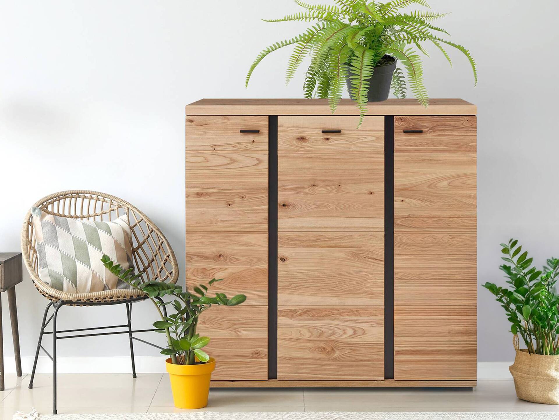 SAN MARINO Highboard, Material Teilmassiv, Altesche gebürstet / Artisan eichefarbig 