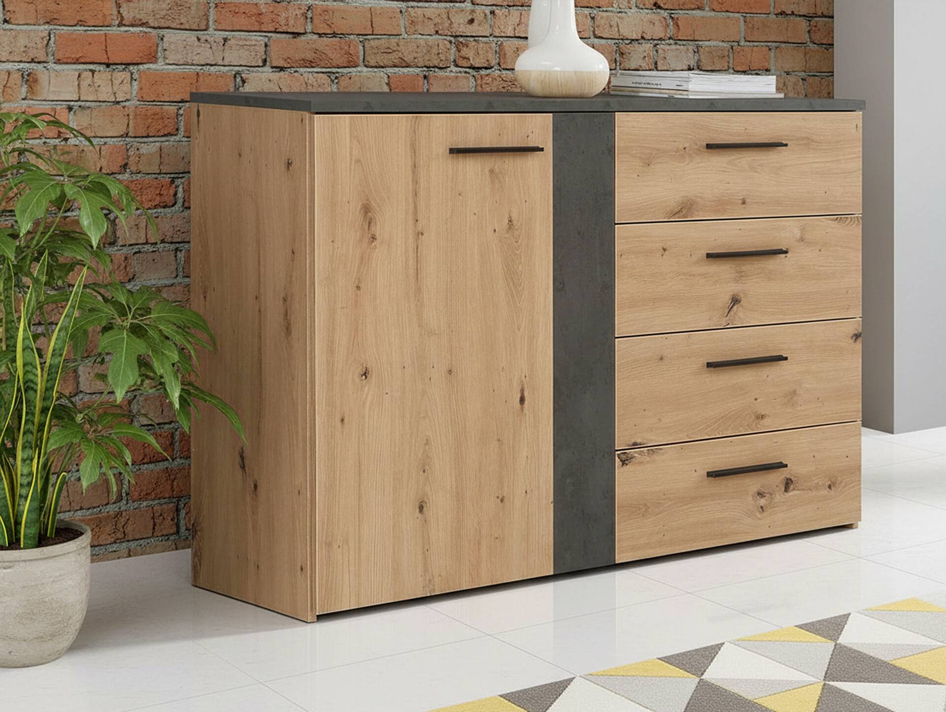 FILENA Kommode, Material Dekorspanplatte, Artisan Eiche Nachbildung/ Dunkelgrau 