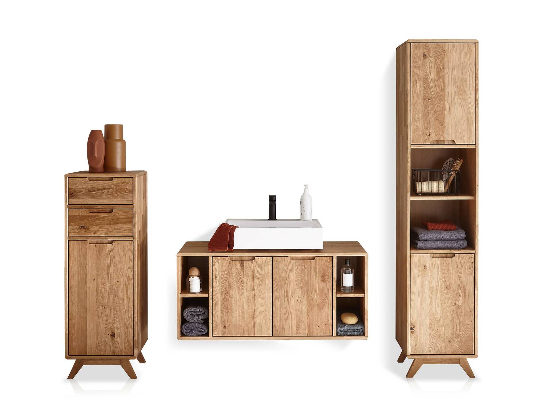 LEONARD Waschbeckenunterschrank II, Material Massivholz, Wildeiche geölt 