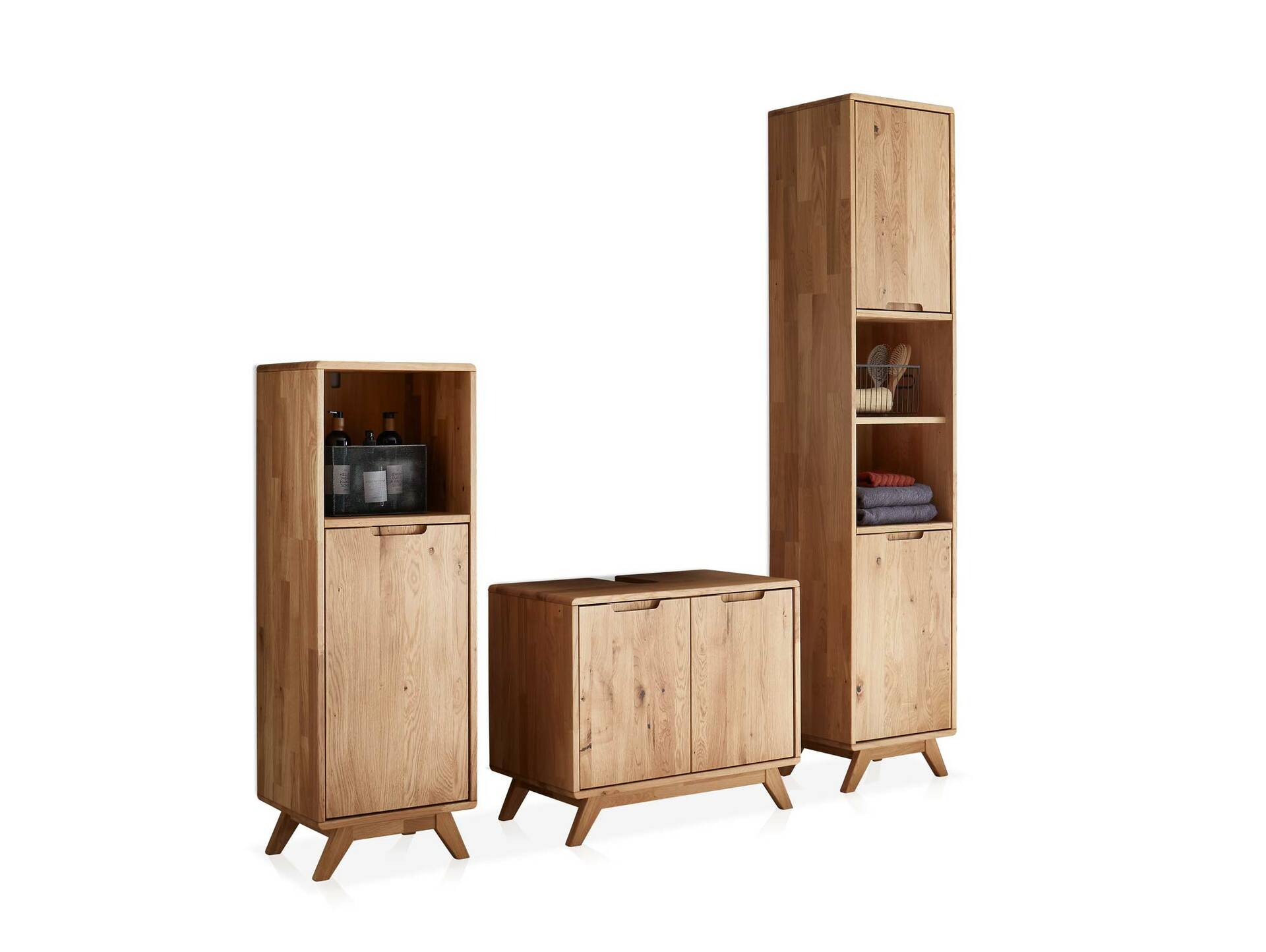 LEONARD Waschbeckenunterschrank I, Material Massivholz, Wildeiche geölt 