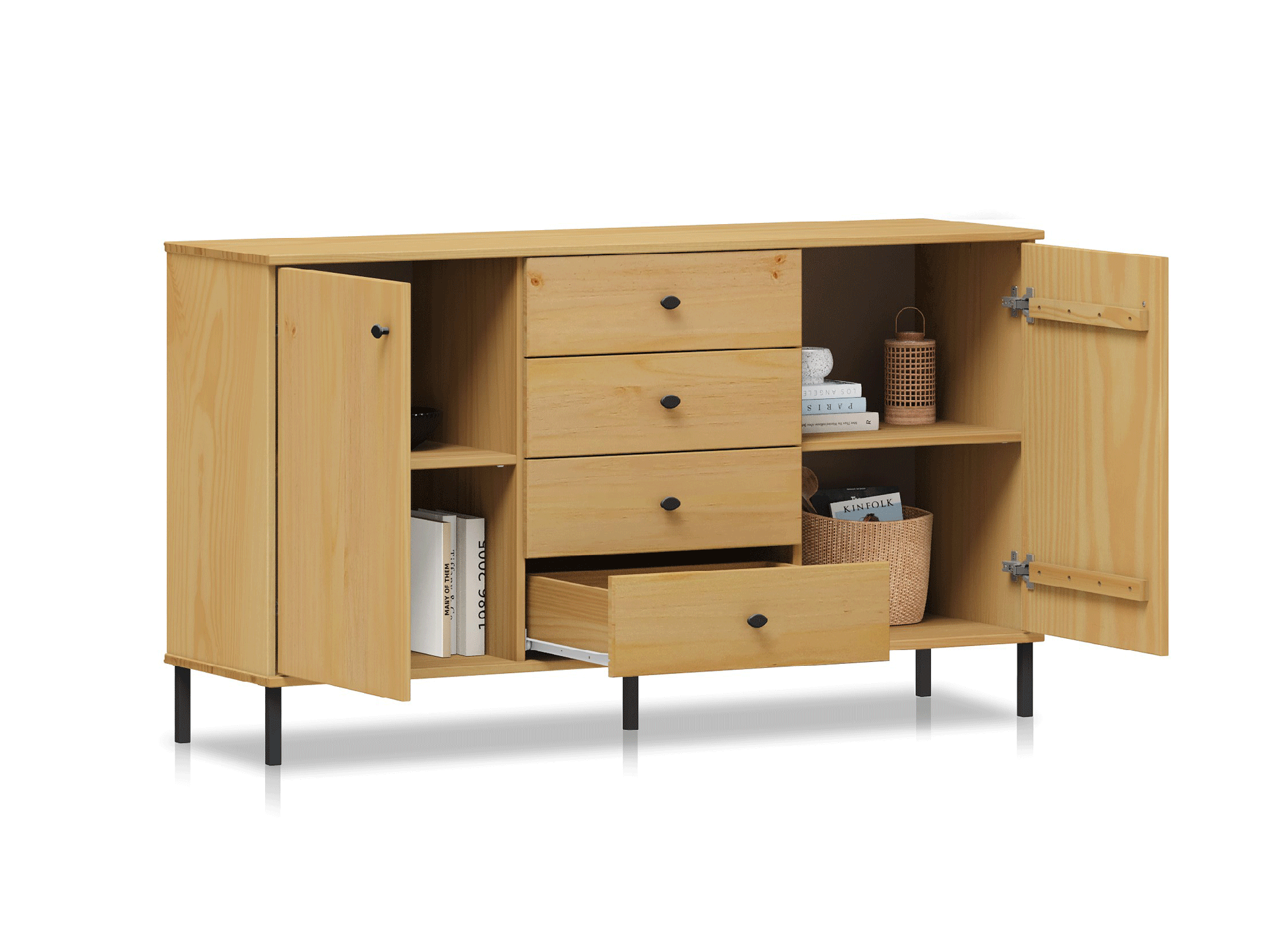 AYKO Sideboard III, Material Massivholz, Kiefer eichefarbig lackiert 