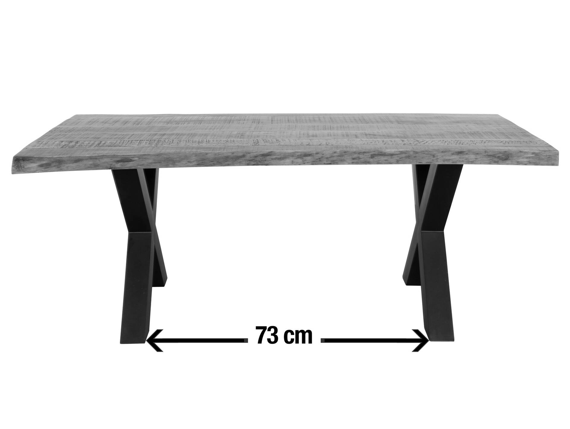 LIVERNA Esstisch mit Baumkante, Material Massivholz, Metallgestell schwarz 160 x 90 cm | Mango