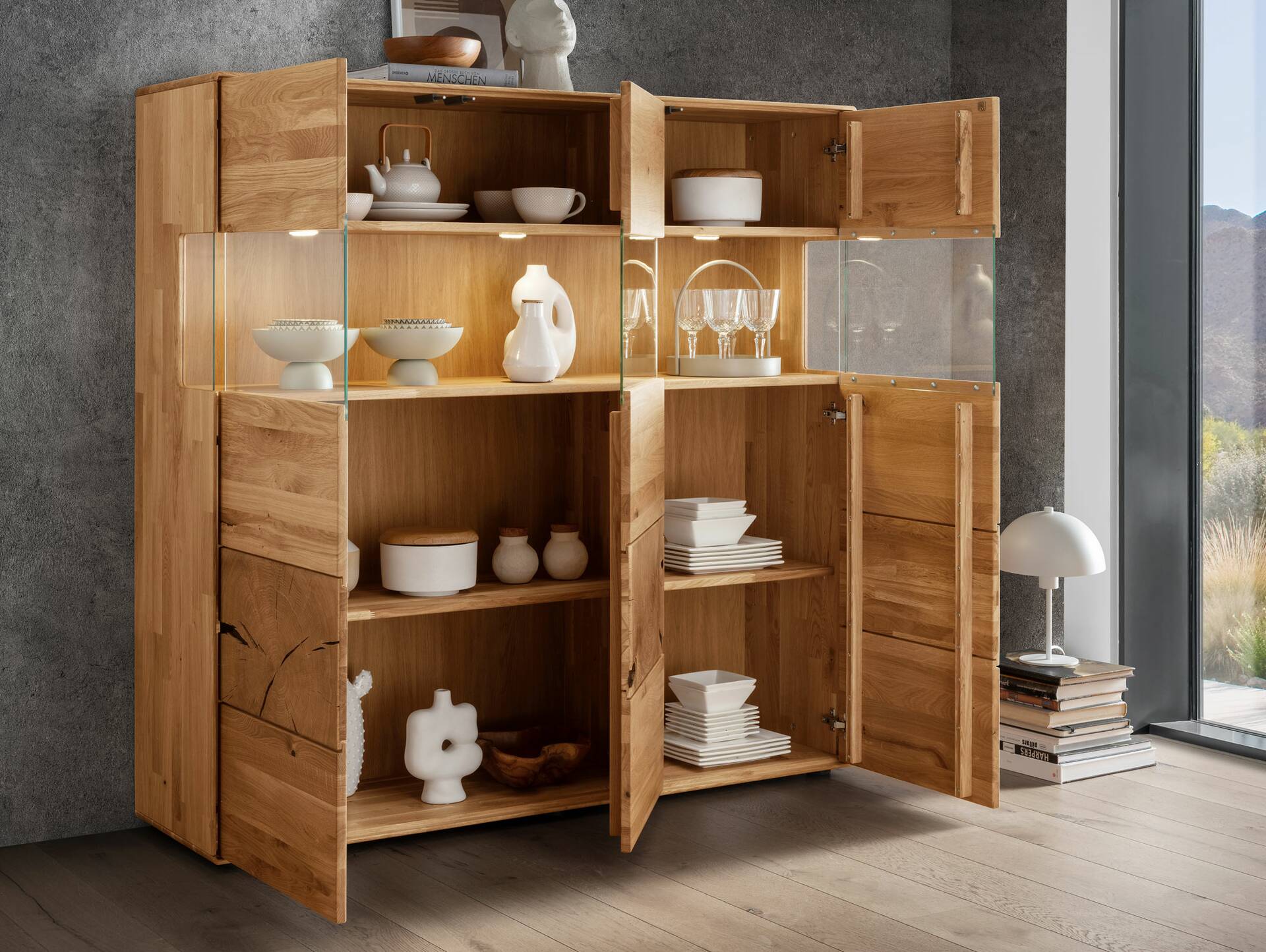 SARRAGOSSA Highboard III, Material Massivholz, Wildeiche geölt 