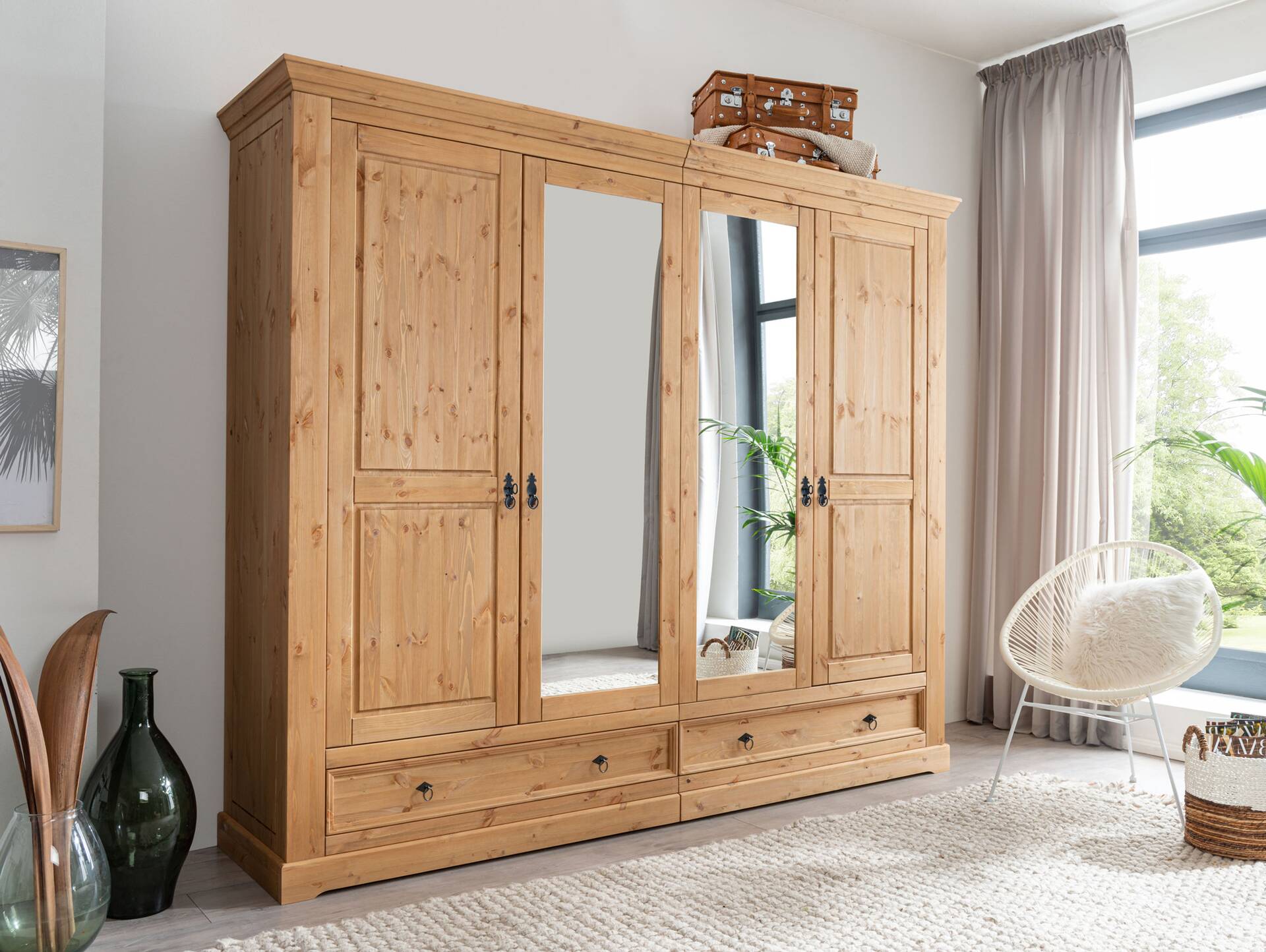 PALERMO Komplett-Schlafzimmer, Material Massivholz, Kiefer eichefarbig gebeizt 
