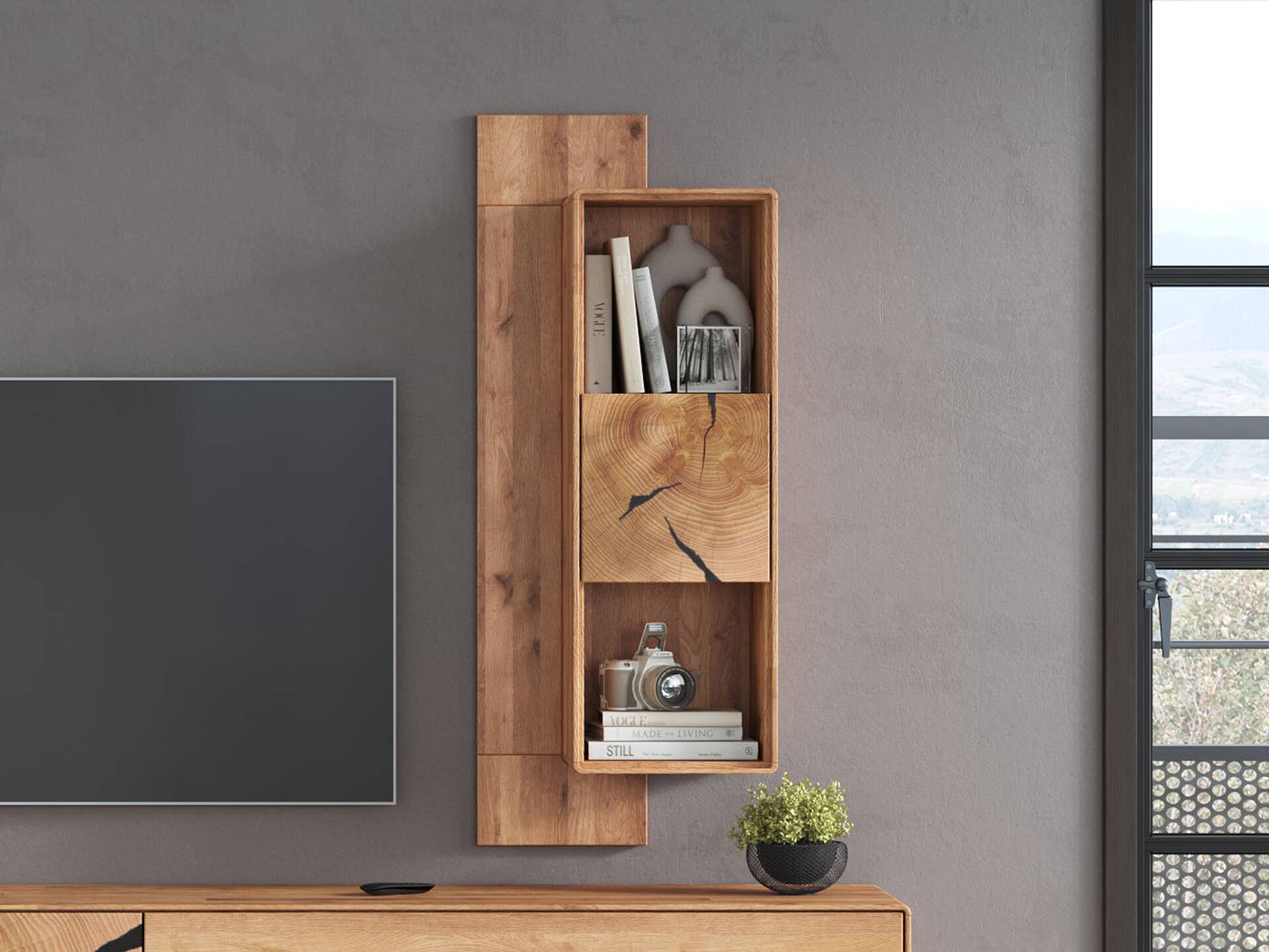 SARRAGOSSA Wandboard mit Fächern, Material Massivholz, Wildeiche geölt 