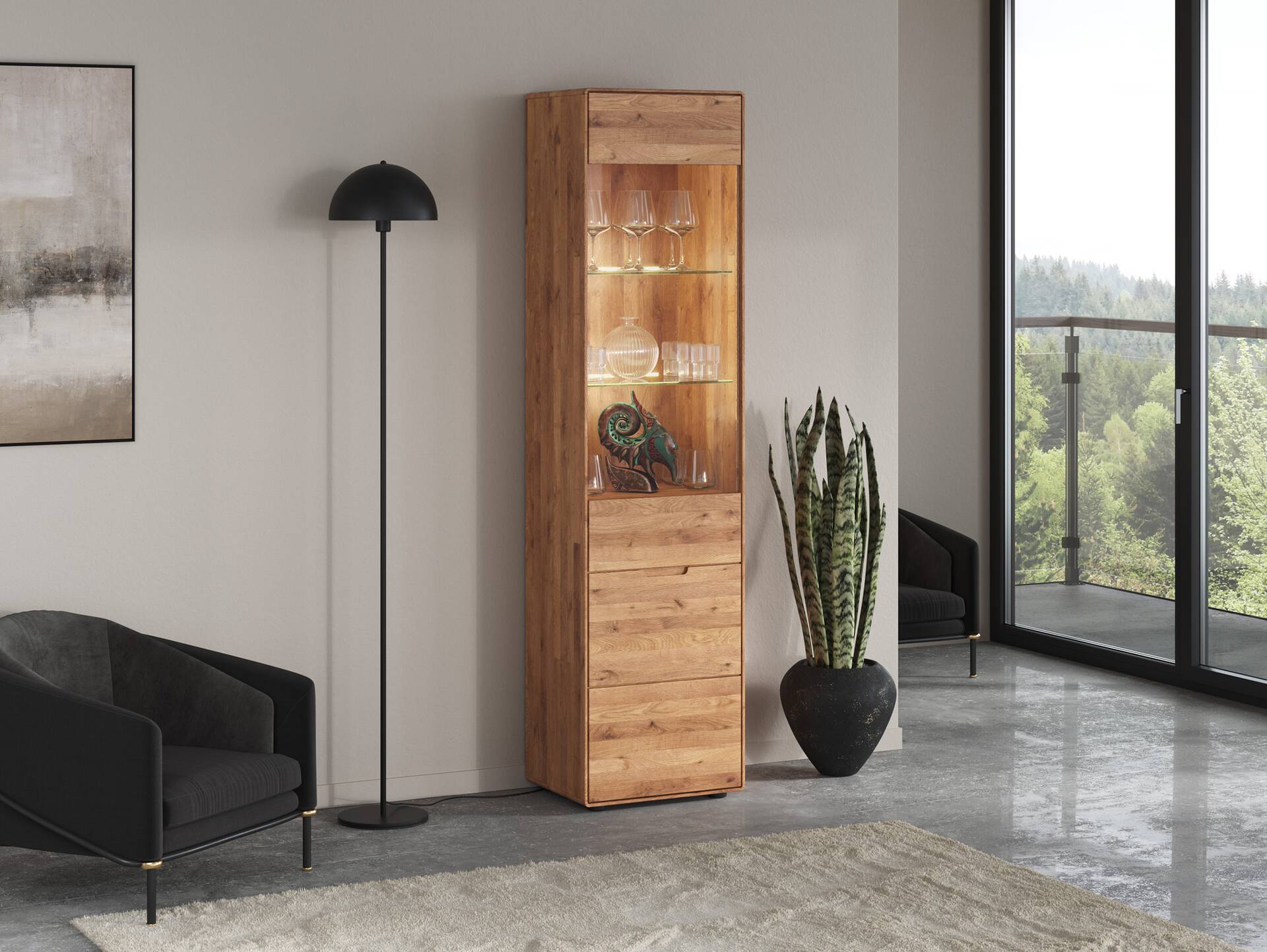 ANDINO Vitrine I, Material Massivholz, Wildeiche geölt 