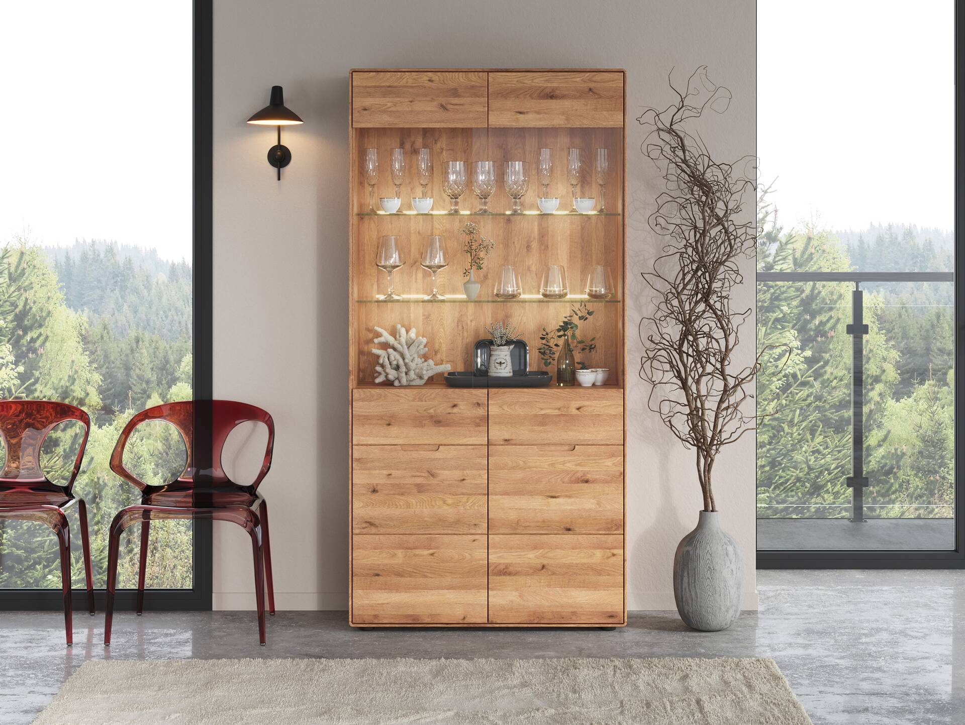 ANDINO Vitrine II, Material Massivholz, Wildeiche geölt 