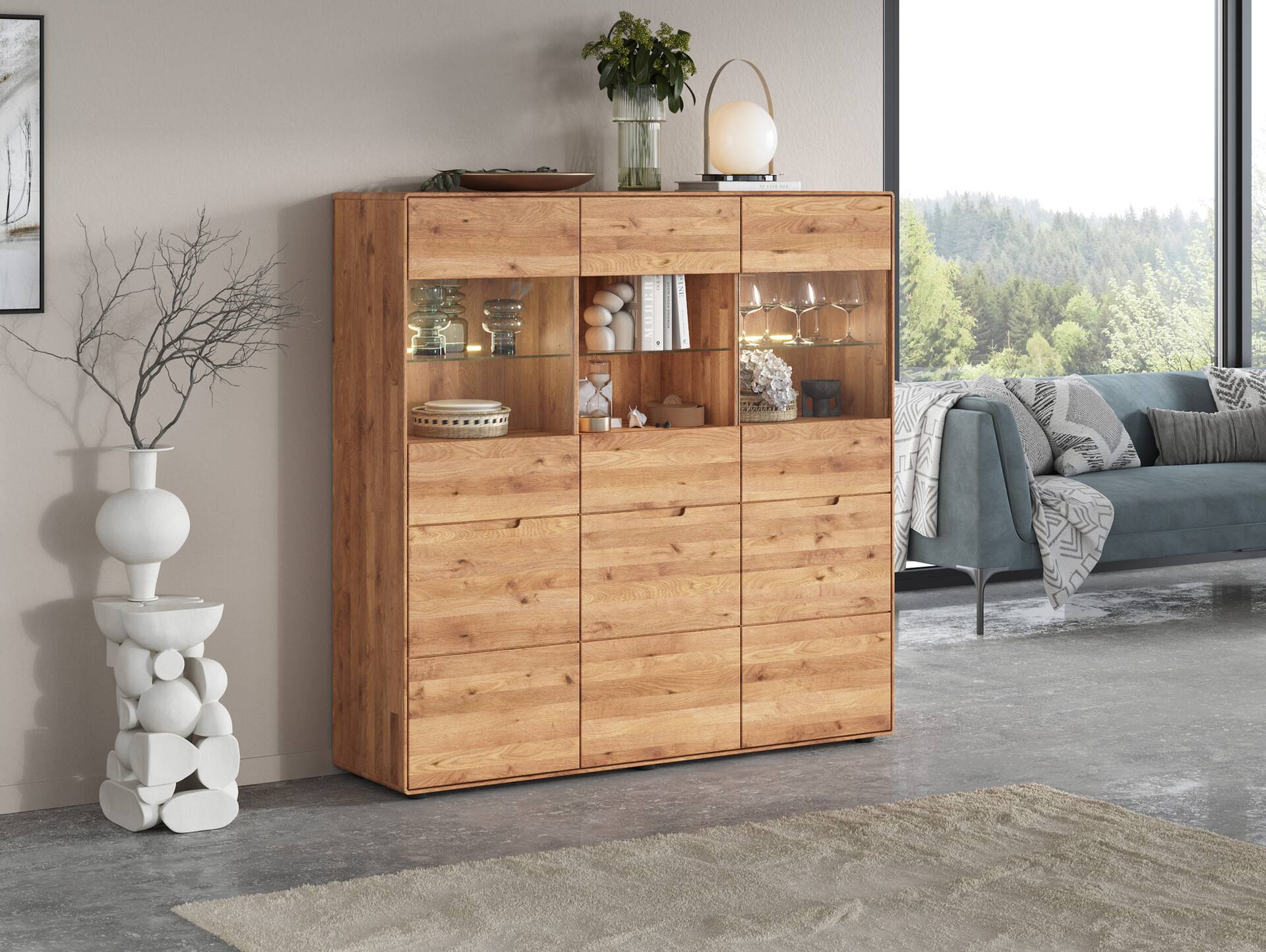 ANDINO Highboard III, Material Massivholz, Wildeiche geölt 